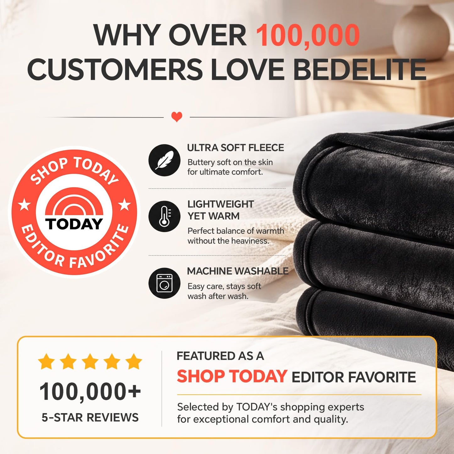 BEDELITE Fleece Blanket Black Throw Blankets for Couch & Bed, Luxury Plush Cozy Fuzzy Blanket 50x60 inches, Super Soft Warm Lightweight Throw Blanket for Travel Camping