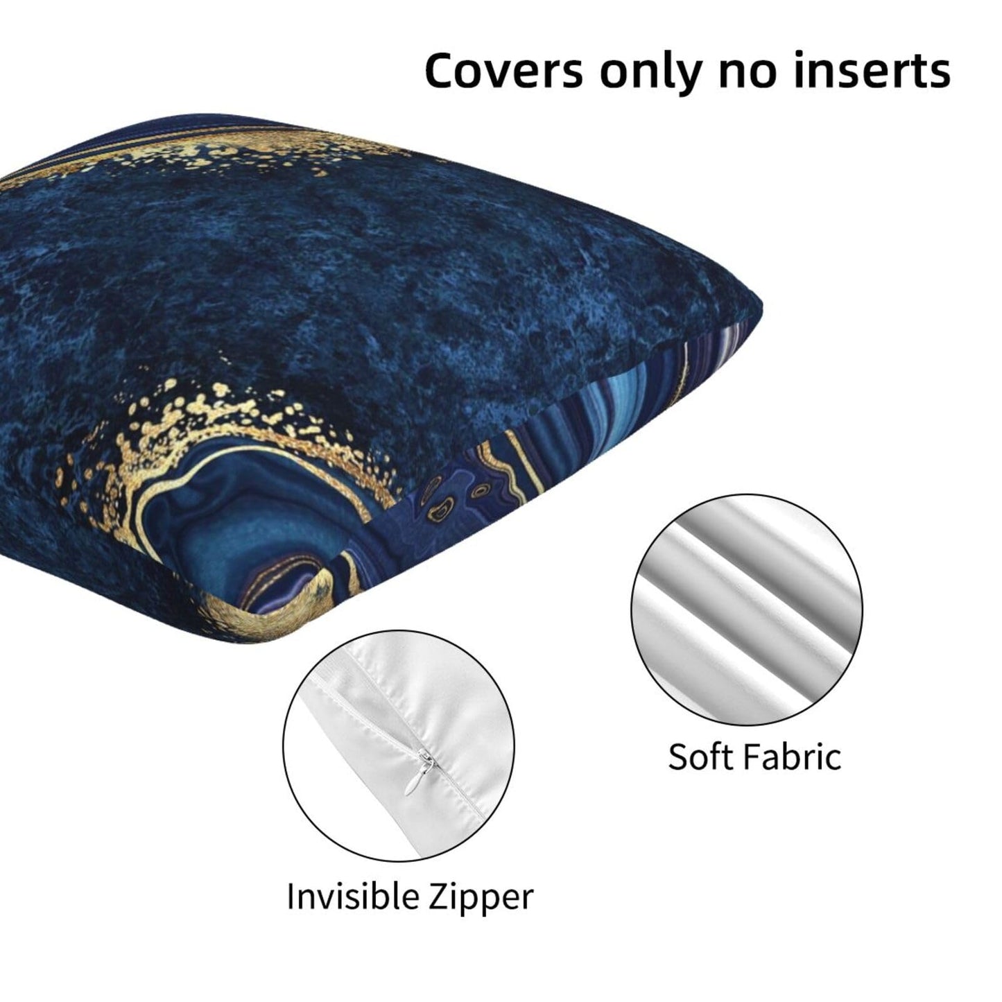 Lcokin Navy Blue and Gold Marble Throw Pillow Cover 18x18 in Set of 2 Cushion Modern Farmhouse Pillow Covers Soft Pillow Cases Decor for Couch Sofa Living Room Bedroom Home