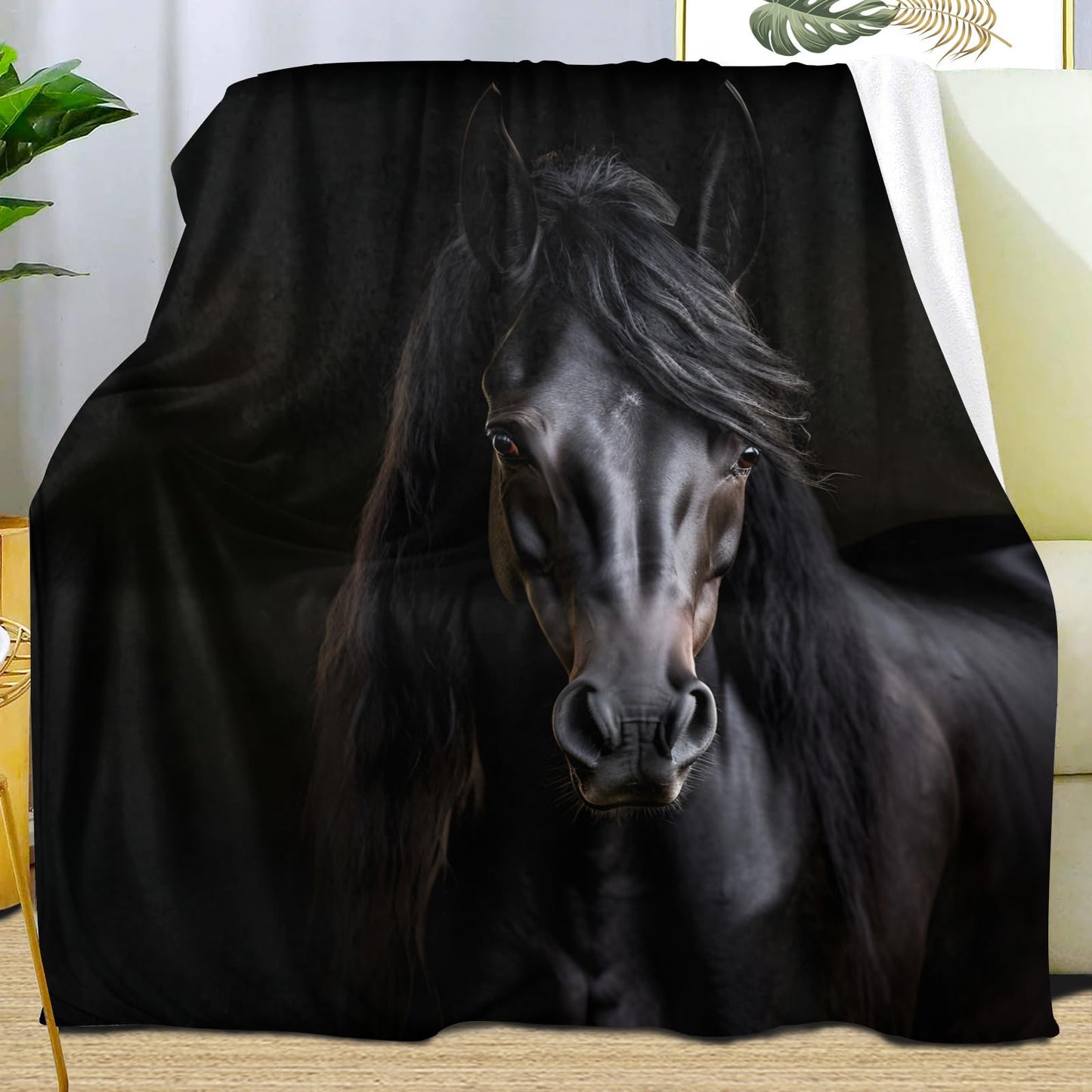 PAOABIU Horse Blankets, Black Horse Throw Blanket for Couch Bed Sofa, Farmhouse Animals Blankets and Throws - Super Soft Cozy Plush Flannel Blanket Gifts & Decor, 66x90