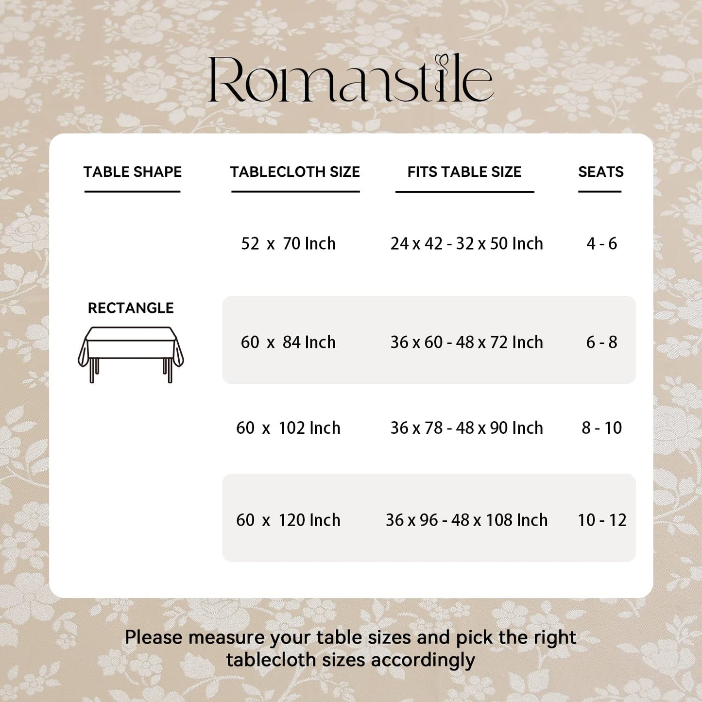 Romanstile Rectangle Vinyl Tablecloth,100% Waterproof Heavy Duty Oil Spill Proof Stain Resistant Plastic PU Table Cover with Flannel Backing for Kitchen, Dining (Rose Beige, 60 x 84)