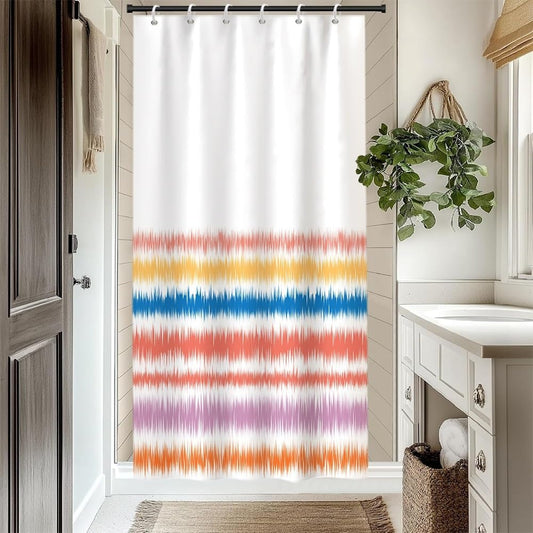 Colorful Striped Shower Curtain Set Modern Abstract Minimalist Bathroom Decor Abstract Stripes Shower Curtain for Girls Bathroom Machine Washable Waterproof Polyester Fabric with Hooks 48x72 Inch