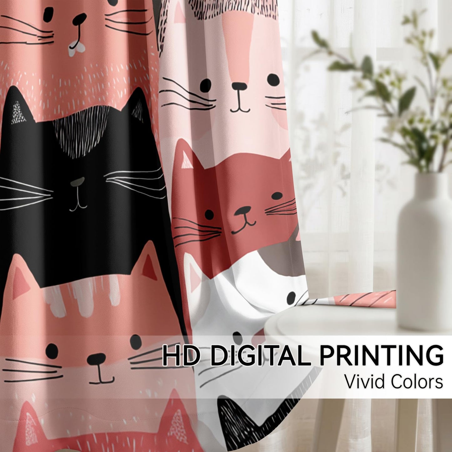 Mistwalk Girls Cute Kitten Blackout Curtains for Bedroom & Living Room, 84 Inch Curtains 2 Panel Set, Room Darkening Thermal Insulated Grommet Drapes, Kids Cat Lover Patterned Window Treatments