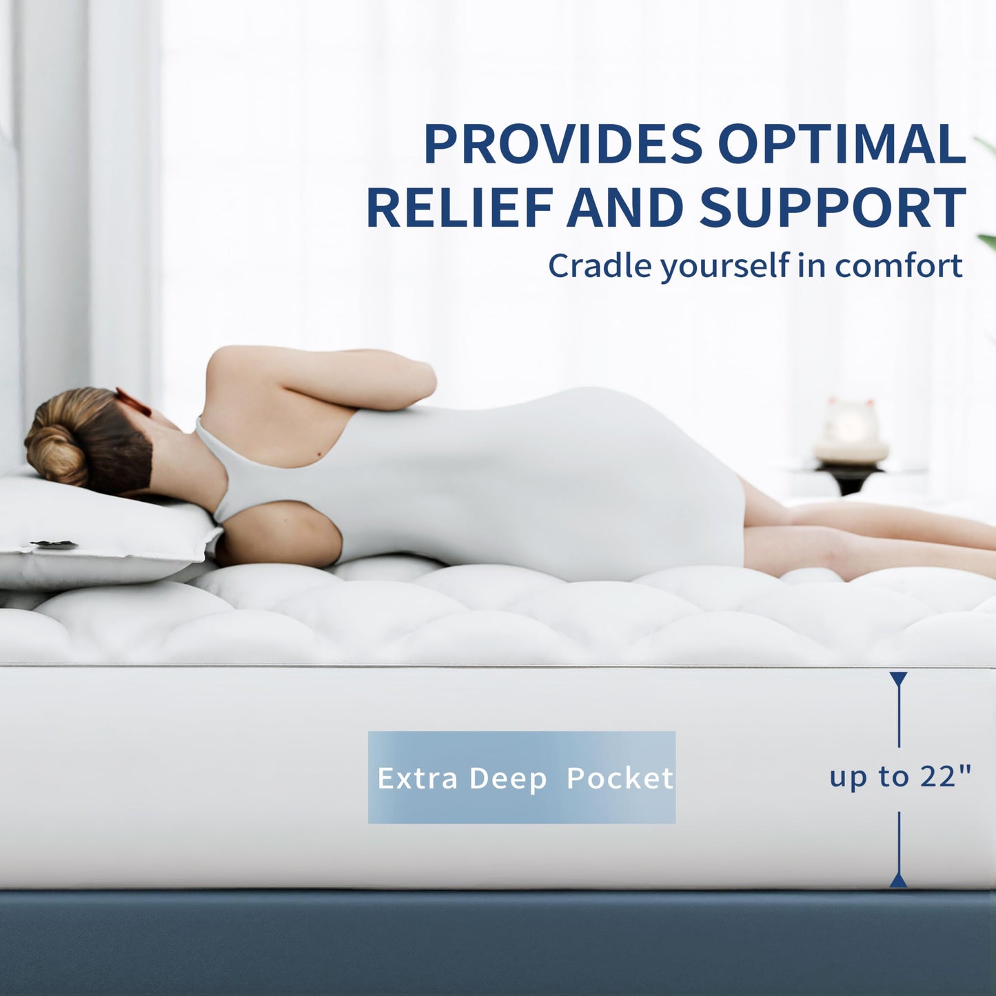 Sunflower Queen Mattress Pad, Hypoallergenic Cotton Mattress Cover, 18-22" Extra Deep Pocket Quilted Protector, Breathable&Noiseless