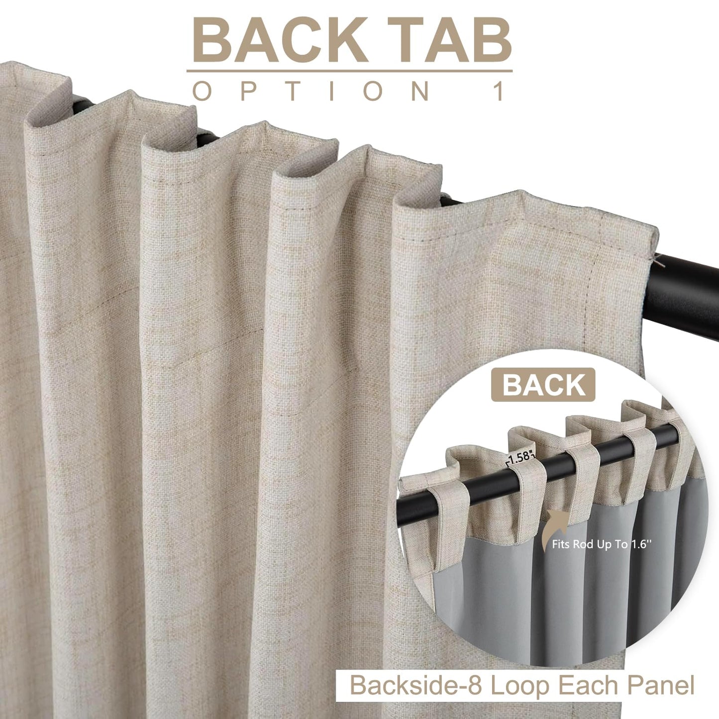 100% Blackout Shield Linen Textured Total Blackout Curtains for Bedroom 84 Inches Long, Back Tab/Rod Pocket Living Room Drapes, Thermal Insulated Blackout Curtains 2 Panels Set, 50" W x 84" L, Cream