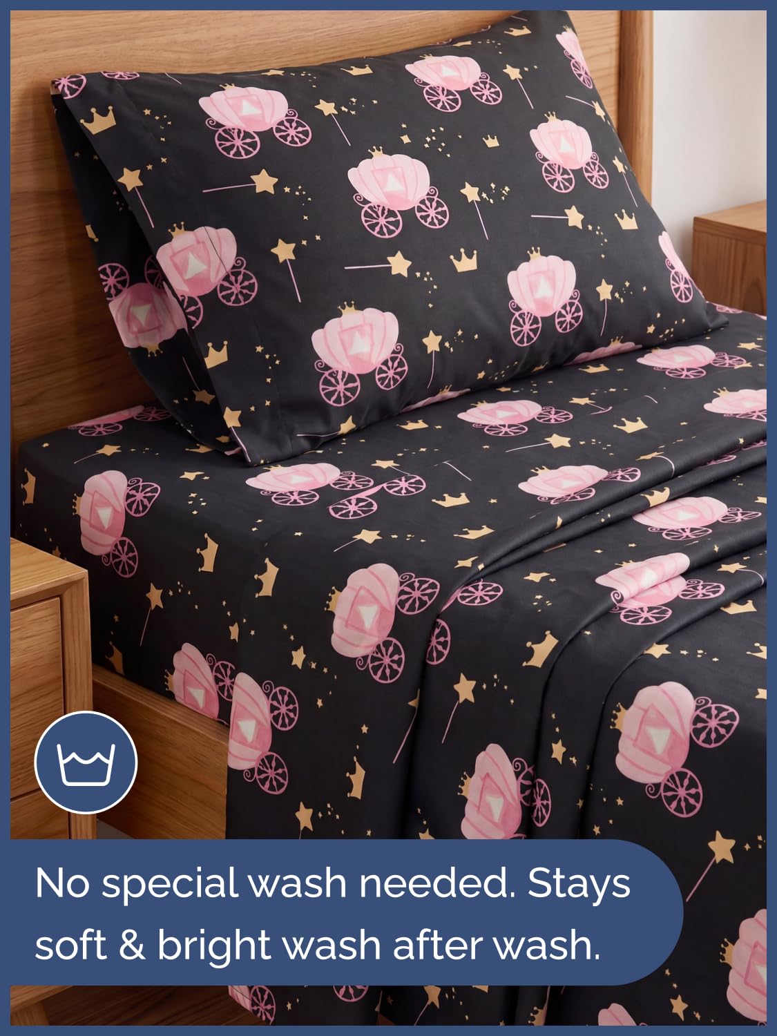 CGK Unlimited Kids Princess Carriage Twin 3 Piece Sheet Set - Boys, Girls, Teens, Toddler - Easy Fit Deep Pockets - Soft, Cooling & Breathable Sheets - Cozy, Fade and Wrinkle Free - Machine Washable