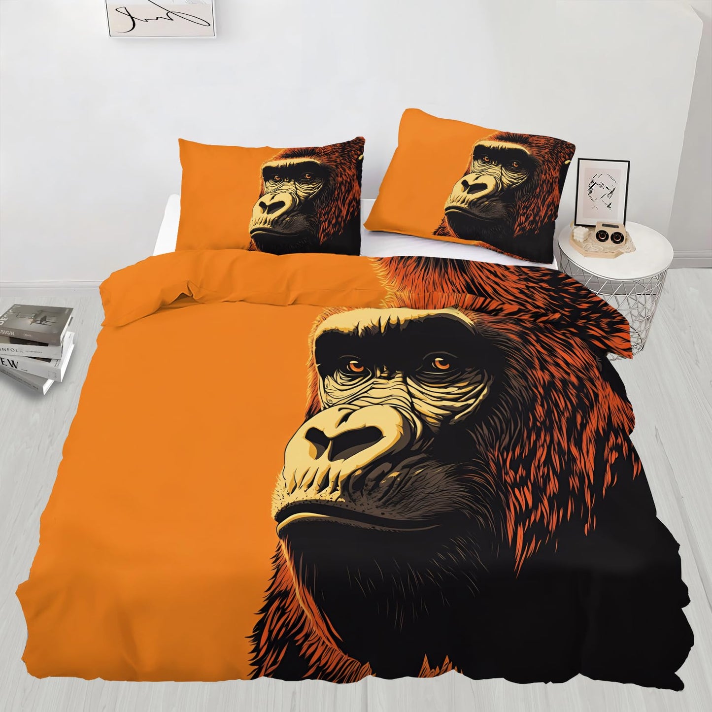 Gorilla Comforter Cover Twin Size, Gorilla Duvet Cover Animal Bedding Set 3 Piece with 2 Pillow Sham with Zipper Closure 68" x86"