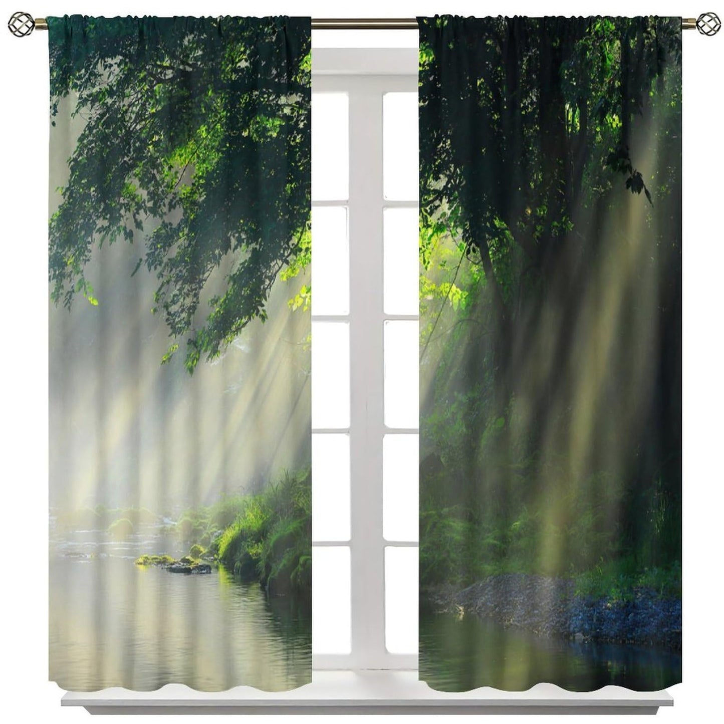 AuiMzoo Forest Waterfall Curtains Natural Woodland Lakes, Streams and Forest Flora Blackout Curtains for Bedrooms, Living Rooms and Coffee Rooms42X45 Inch