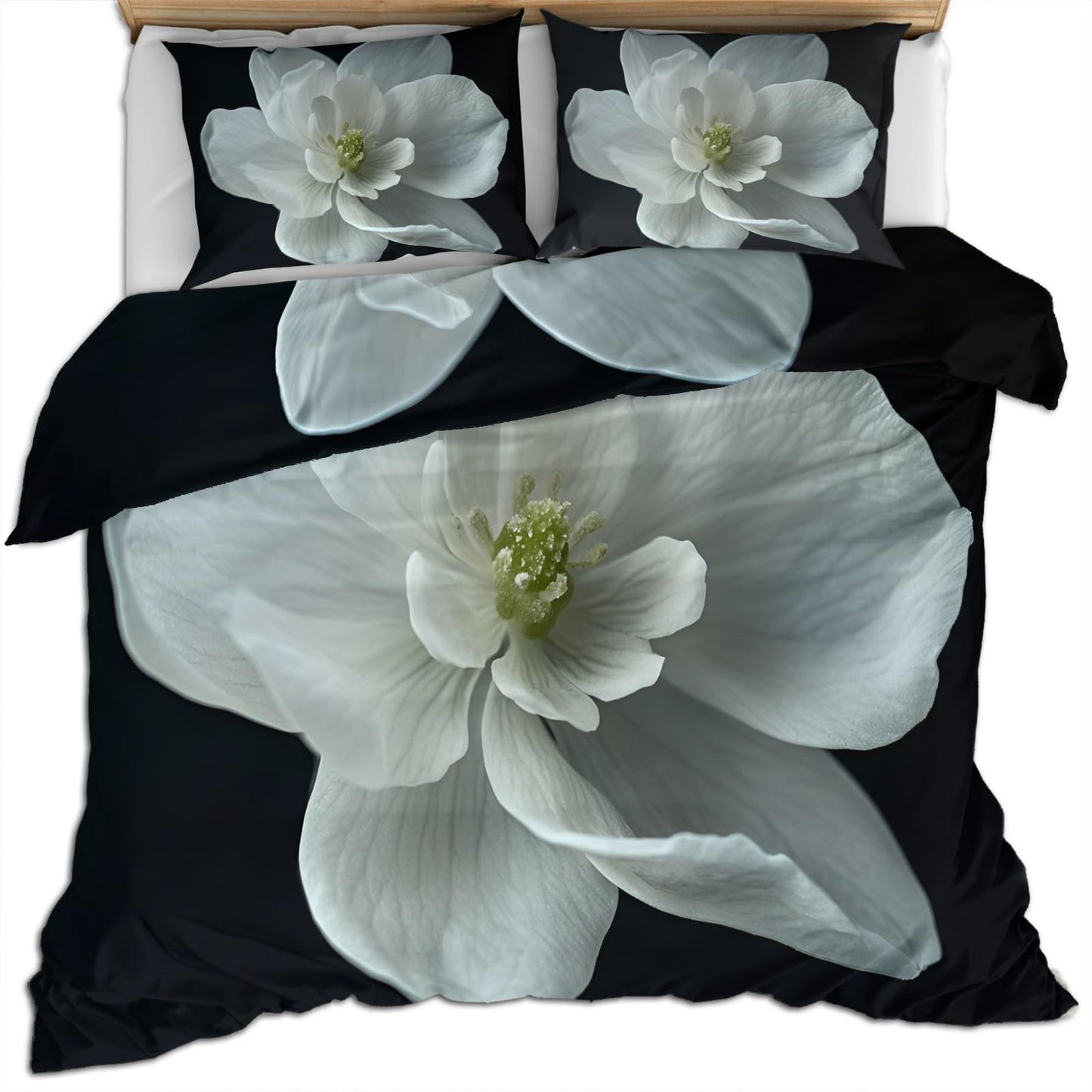 PAISUOQ White Flower Duvet Cover Queen Size, European Florals Bedding Sets, 3 Piece, Soft Microfiber Patterned Comforter Cover with Zipper Ties & 2 Pillowcase, Nordic Simple Bedroom Decor & Gifts