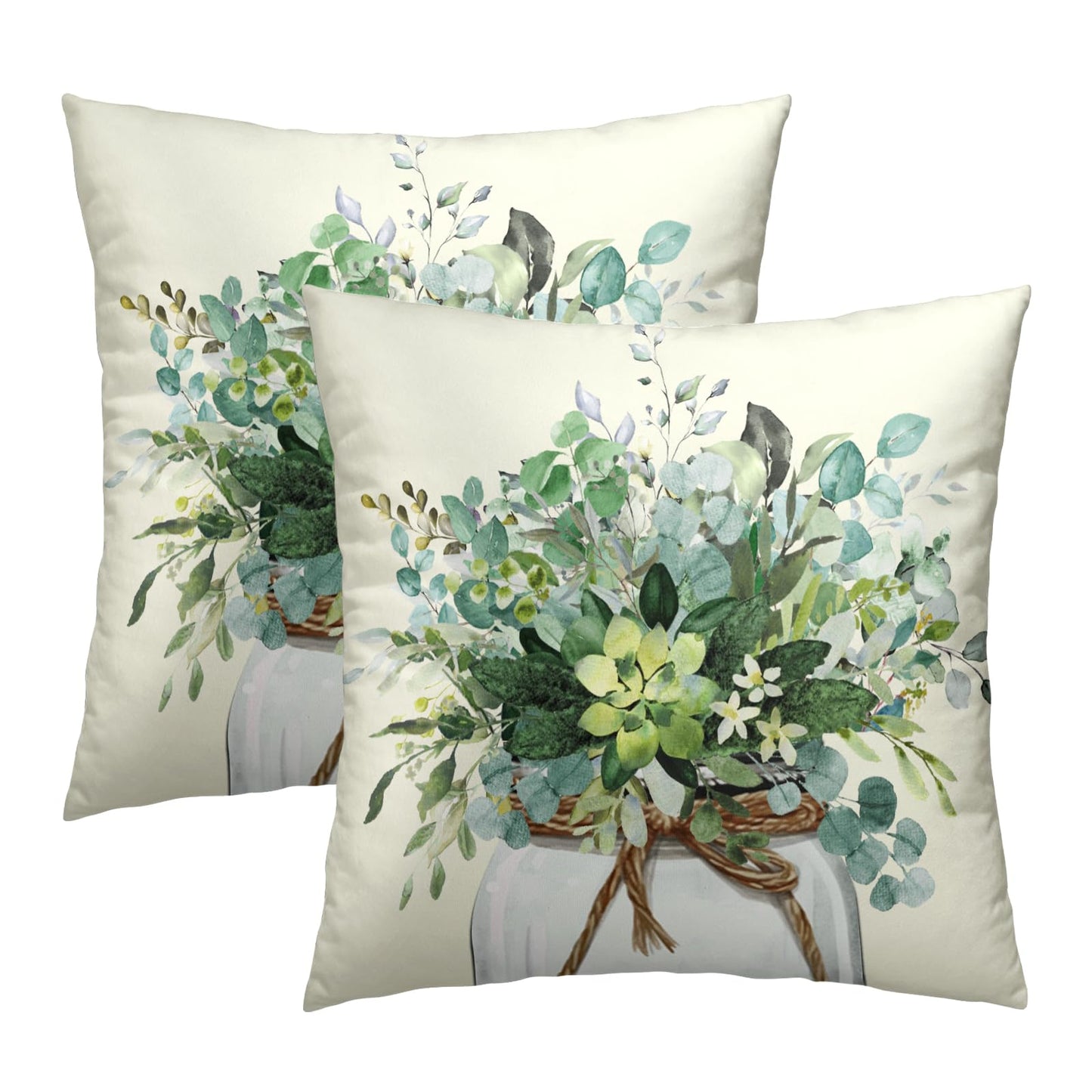 Mweet Watercolor Eucalyptus Leaves Pillow Covers Set of 2, 16x16 Inch Spring Summer Natural Green Plant Floral Cotton Square Pillow Case Soft Cushion Cover for Couch Sofa Living Room