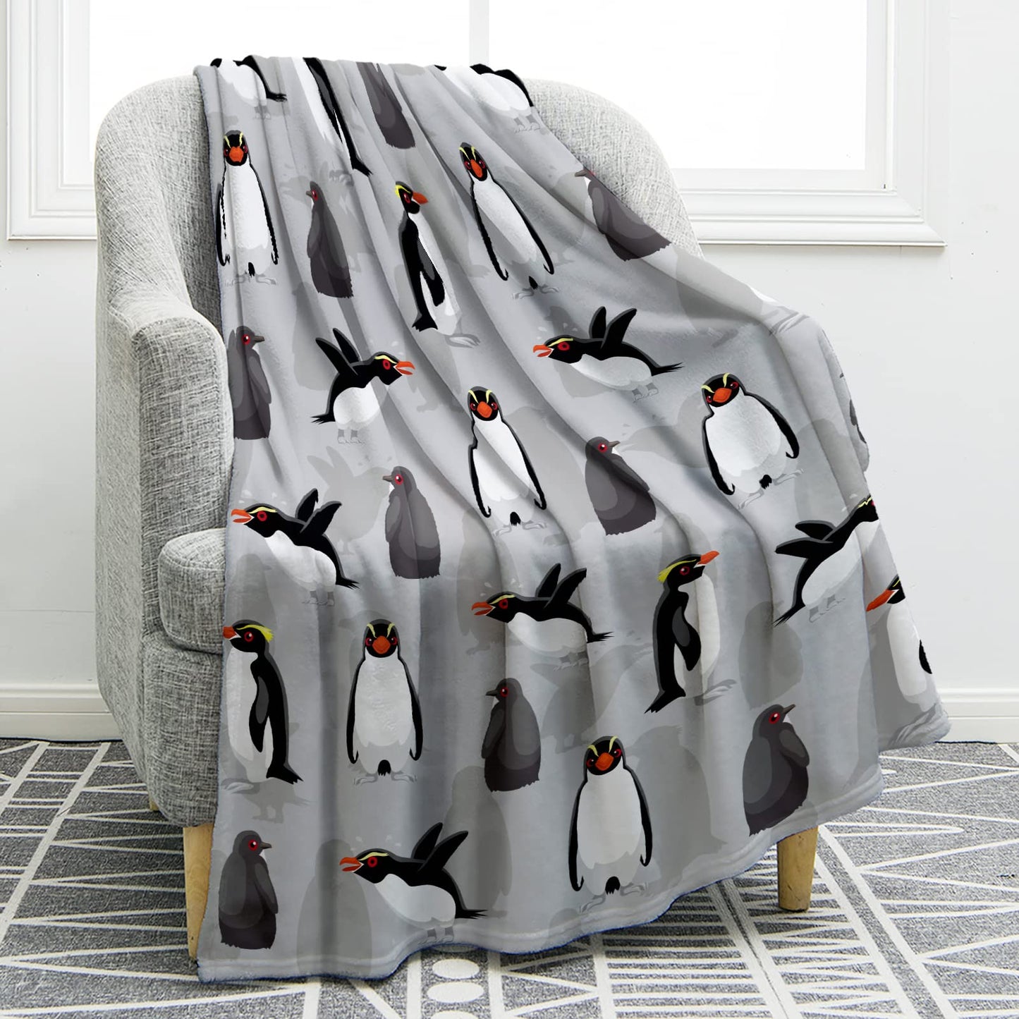 Jekeno Penguin Blanket Gifts for Women Men Couple Husband Wife Boyfriend Girlfriend Wedding Anniversary Birthday Christmas Girls Boys Teens Gift Antarctic Animals Throw Blanket Grey 50"x60"