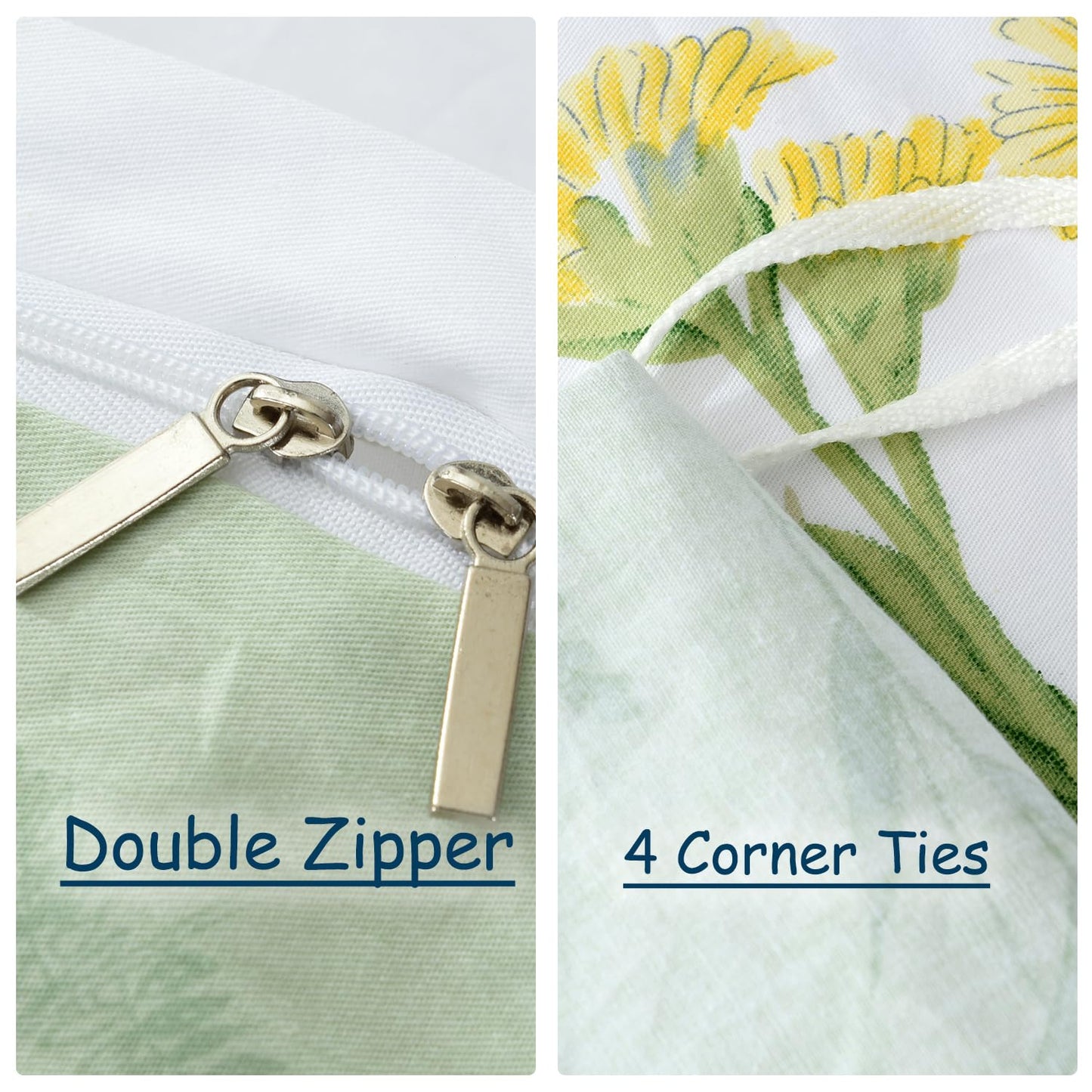 FADFAY Duvet Cover Set Full Shabby Green Daisy and Lavender Flowers Botanical Comforter Cover 100% Cotton with Hidden Zipper Closure 3-Piece, 1 Duvet Cover & 2 Pillowcases Full Size