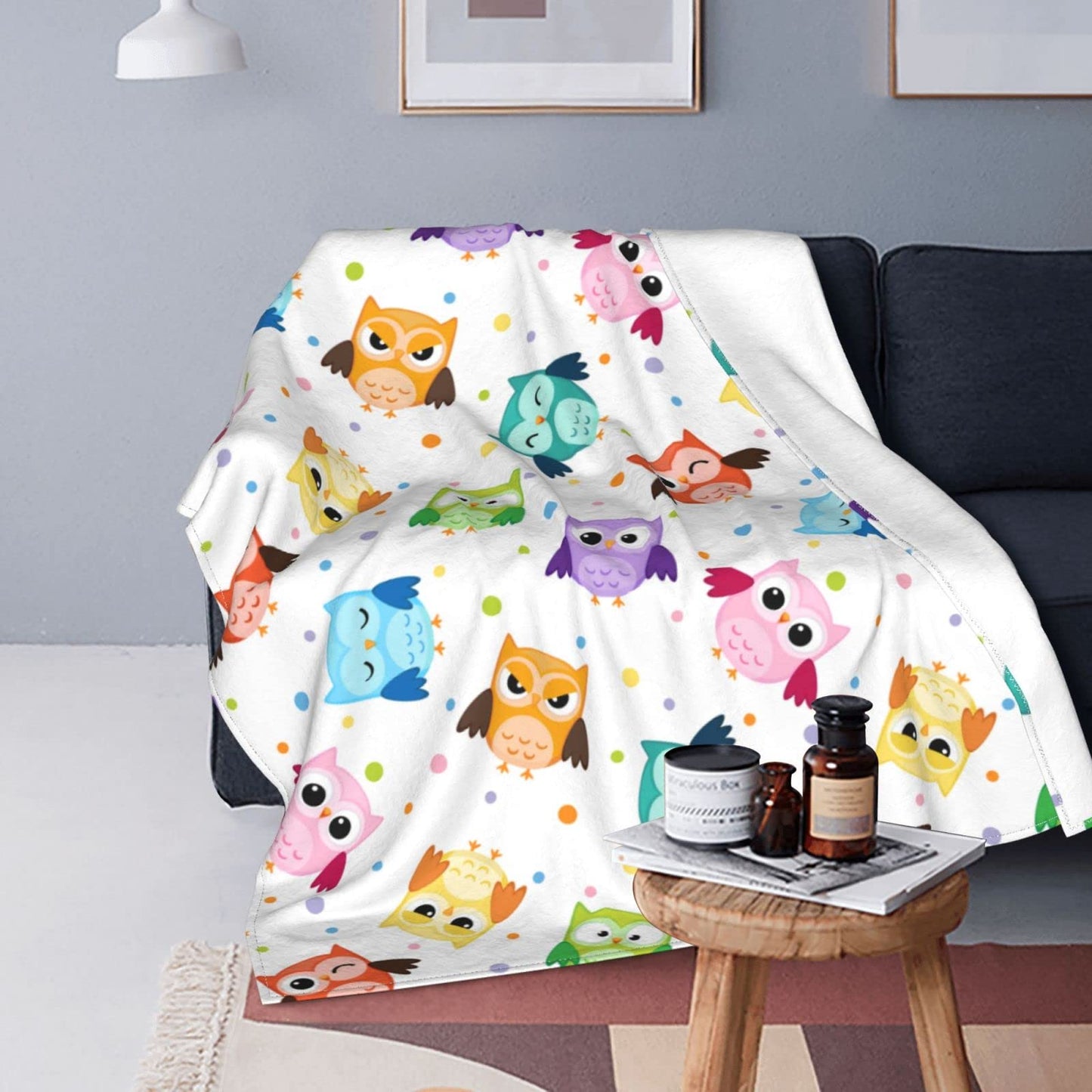 Cute Owl Throw Blanket Soft Bed Blankets Lightweight Cozy Plush Flannel Fleece Blanket for Sofa Couch Bedroom 50"x40" Small