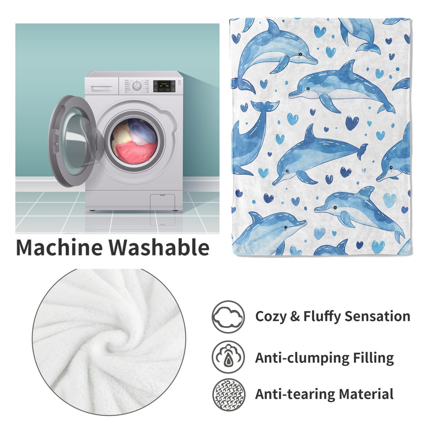 VANZEV Dolphin Fleece Blanket Gifts for Kids and Adults, Cute Marine Life Cozy Throw Blankets, Soft Warm Plush Dolphin Blanket for Home Decor, 50x60 inches
