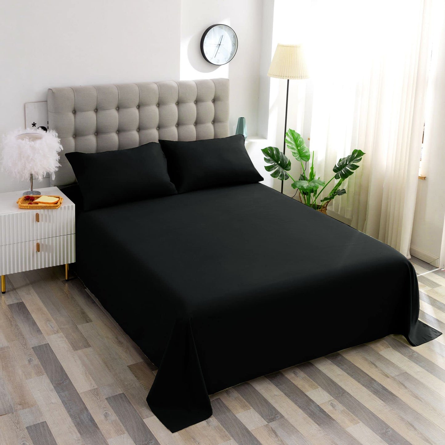 Ghooss King Size Sheets 4 Pieces Bed Sheet,100% Super Soft Brushed Microfiber 1800 Luxury Bedding,Deep Pocket,Wrinkle Free Fade & Stain Resistant(Black,King)