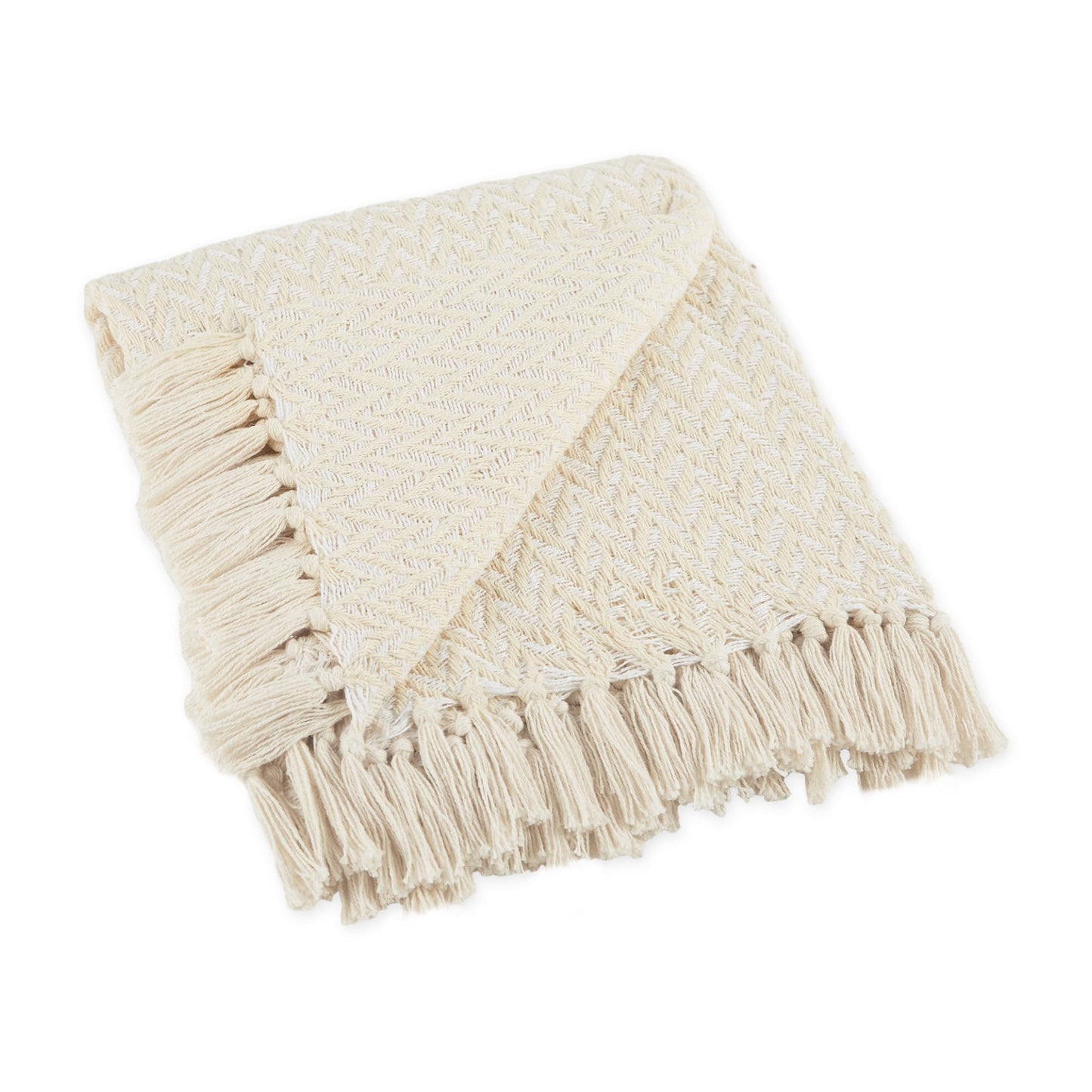 DII Modern Zig Zag Throw Blanket Woven Cotton, Hand-Knotted 2.5" Fringe, 50x60, Natural
