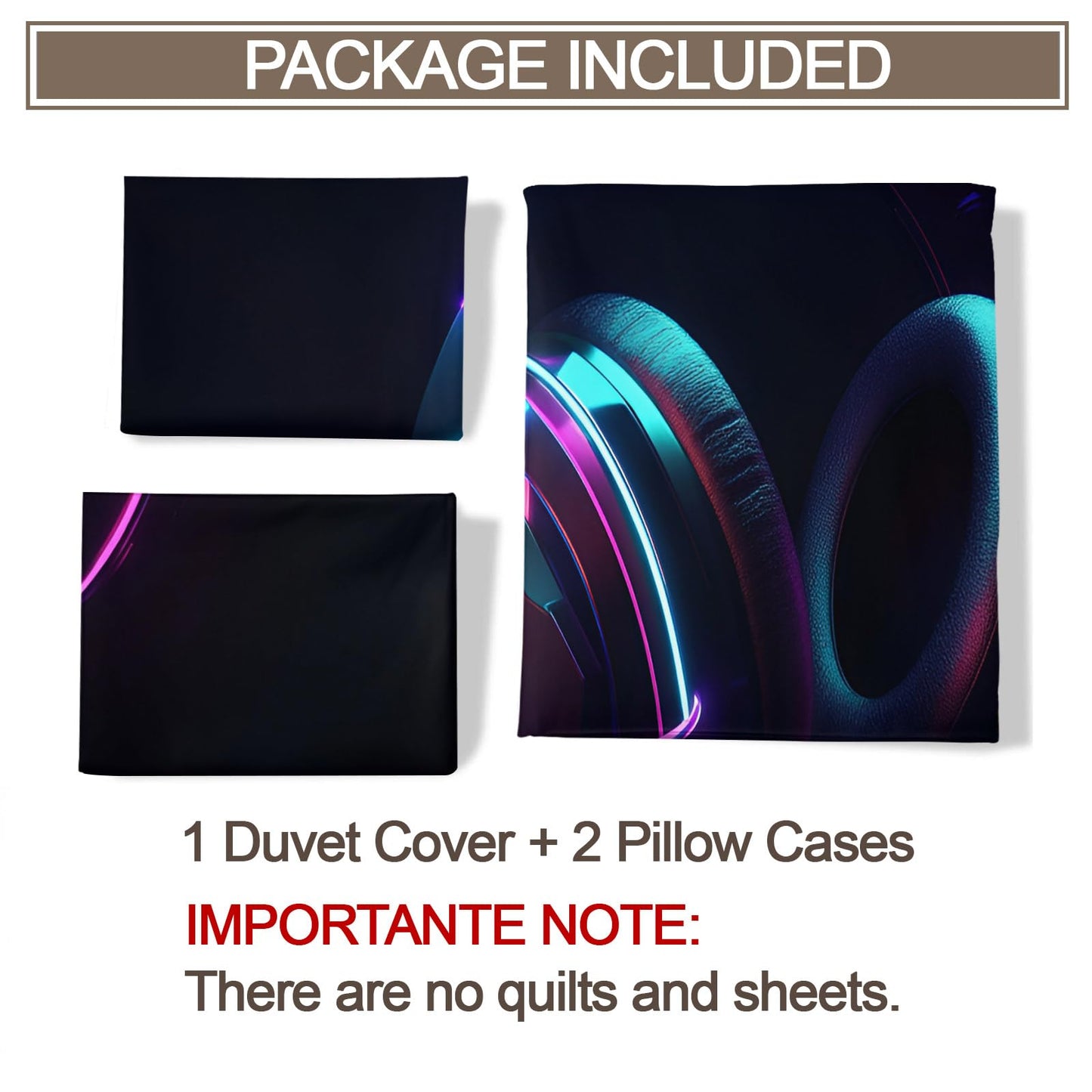 PAISUOQ Music Duvet Cover Queen, Cool Headphones Bedding Sets, Music Lover Comforter Cover with 2 Pillowcases, 3 Pieces with Zipper & Ties, Dorm Decor & Gifts