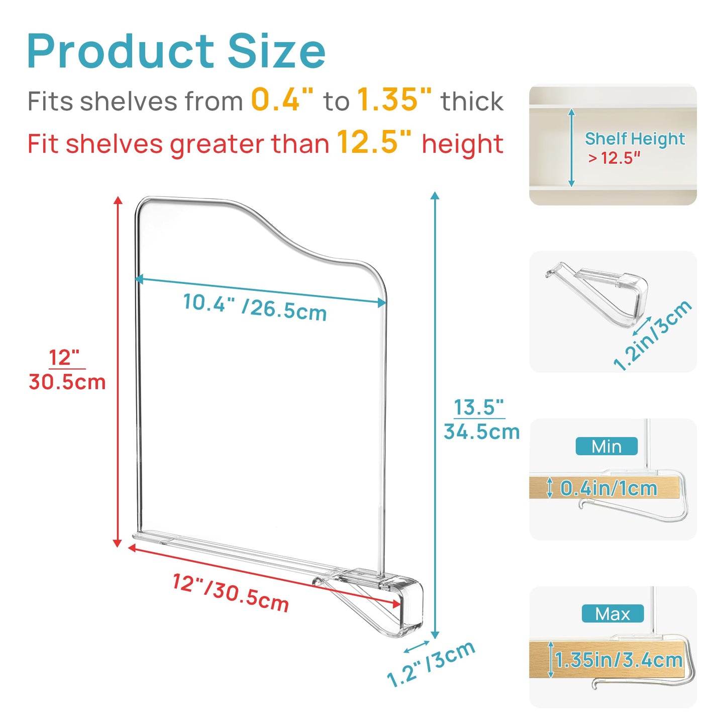 Vtopmart 4 Pack 12in Height Shelf Dividers for Closet Organization, Clear Plastic Closet Shelf Dividers of Upgrade 12in for Maximizing Vertical Space Storage, Organizing Sweater, Jeans, Shirts, Bags