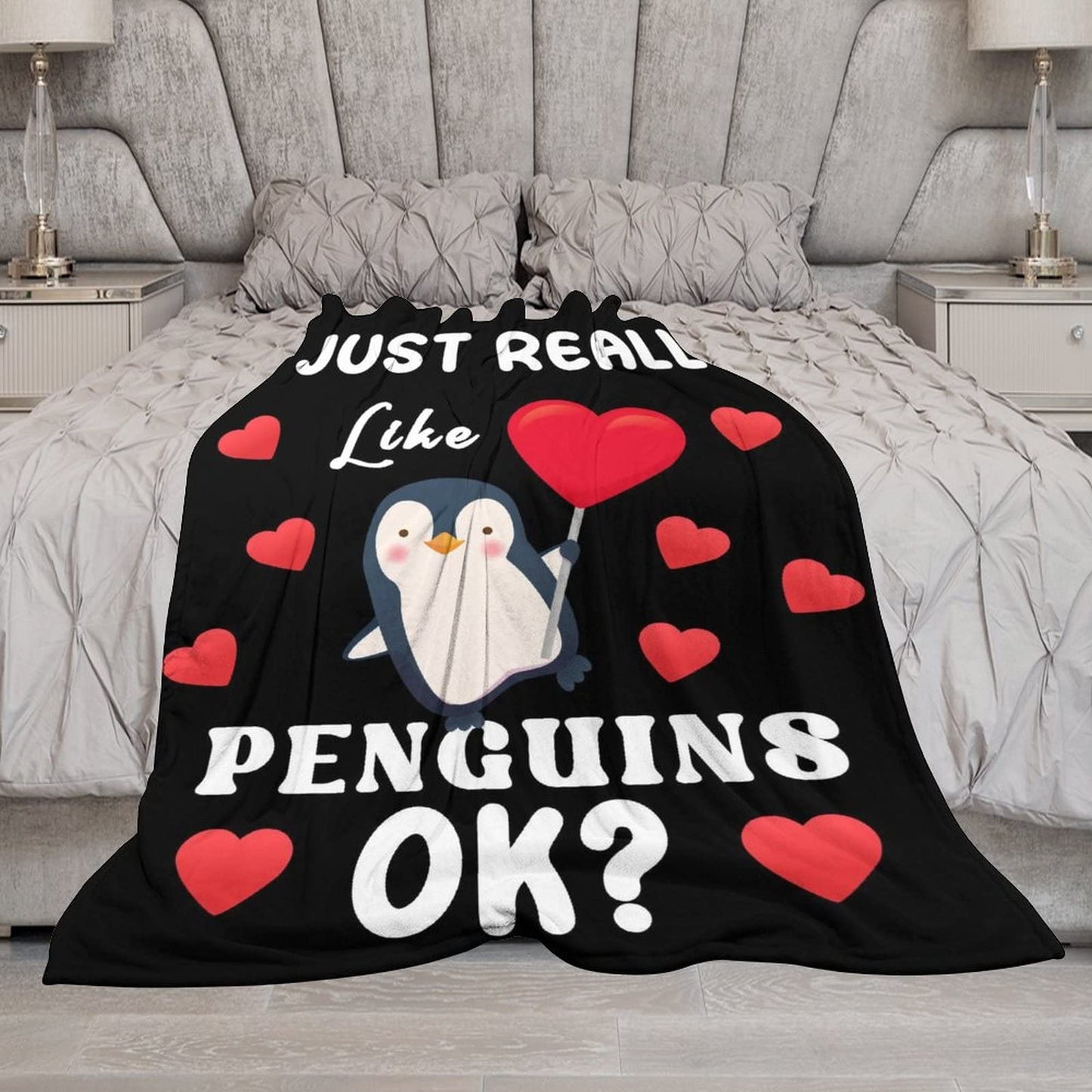 Penguin Blanket Gifts - 60"x80" Cute Throw Blanket for Adults, Kids - Black Soft Plush Blankets for Bed, Couch & Living Room