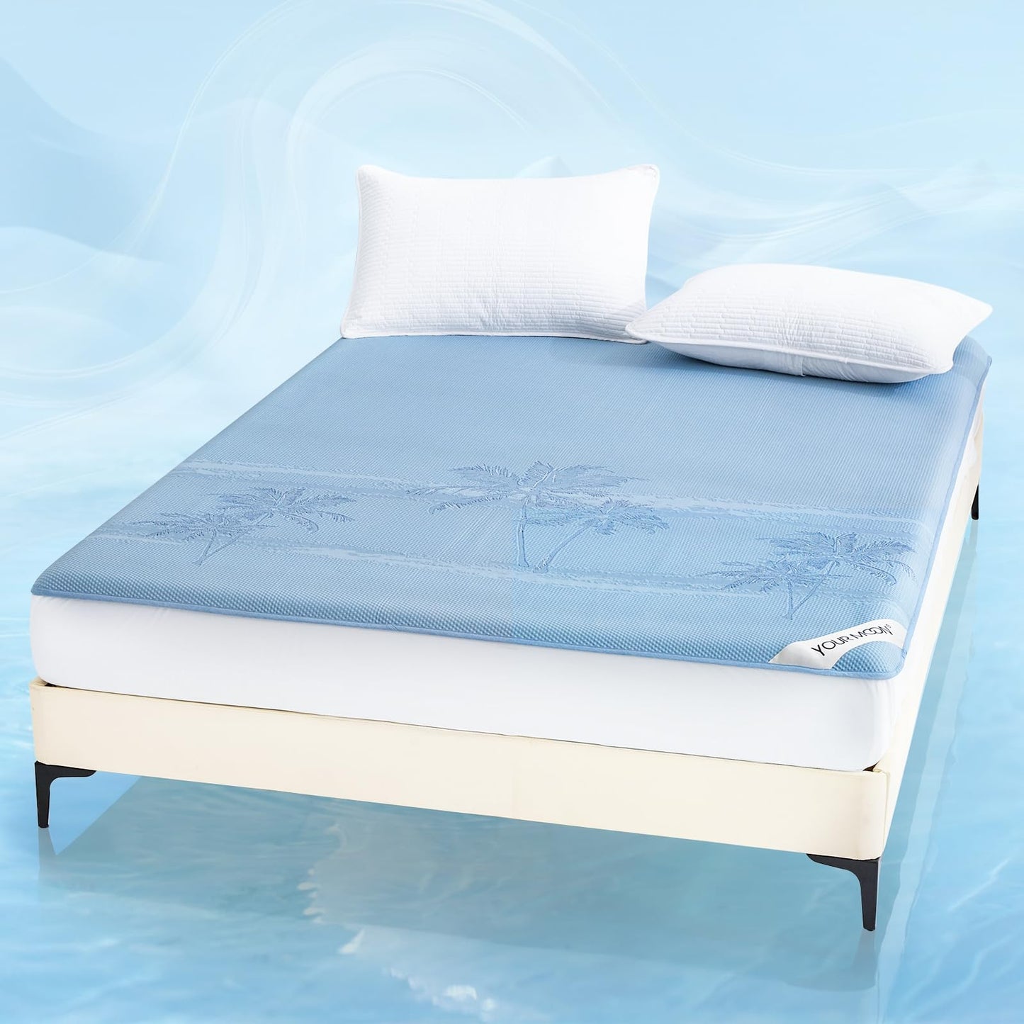 YOUR MOON Queen Size Cooling Mattress Pad for Hot Sleepers - Soft Breathable Noiseless Bed Pad Cover Mattress Cover, 8"-16" Deep Pocket - Enhanced Cooling Technology for Restful Sleep, Light Blue
