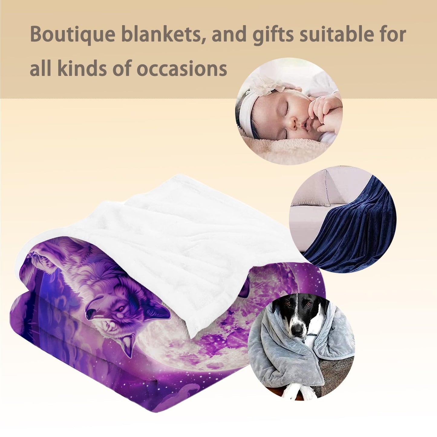 Ti Caldi Mystic Moon Wolf Blanket - Ultra Soft, Lightweight Flannel, Fuzzy and Fluffy, Perfect for Couch, Bed, Travel, Outdoor - Cozy Home Decor - Vivid Night Sky and Wildlife Design 60×50 in