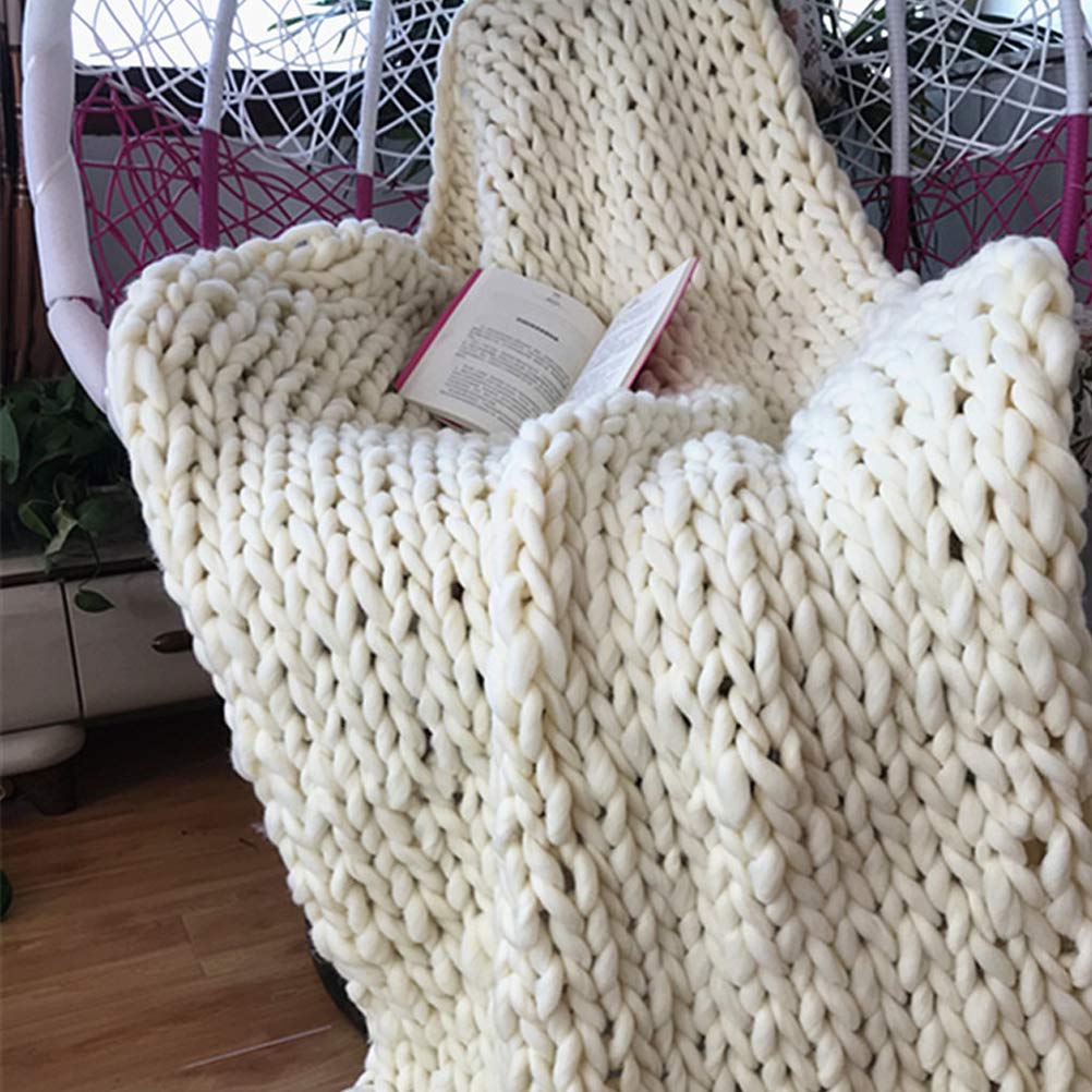 Mrisata Hand Knit Weighted Blanket for Adults, Chunky Knit Blanket, Sustainable, Breathable, Knitted Weighted Blanket, Hand Made Chunky Knit Weighted Throw Blanket for Sleep, Stress, 50 * 50cm (A)