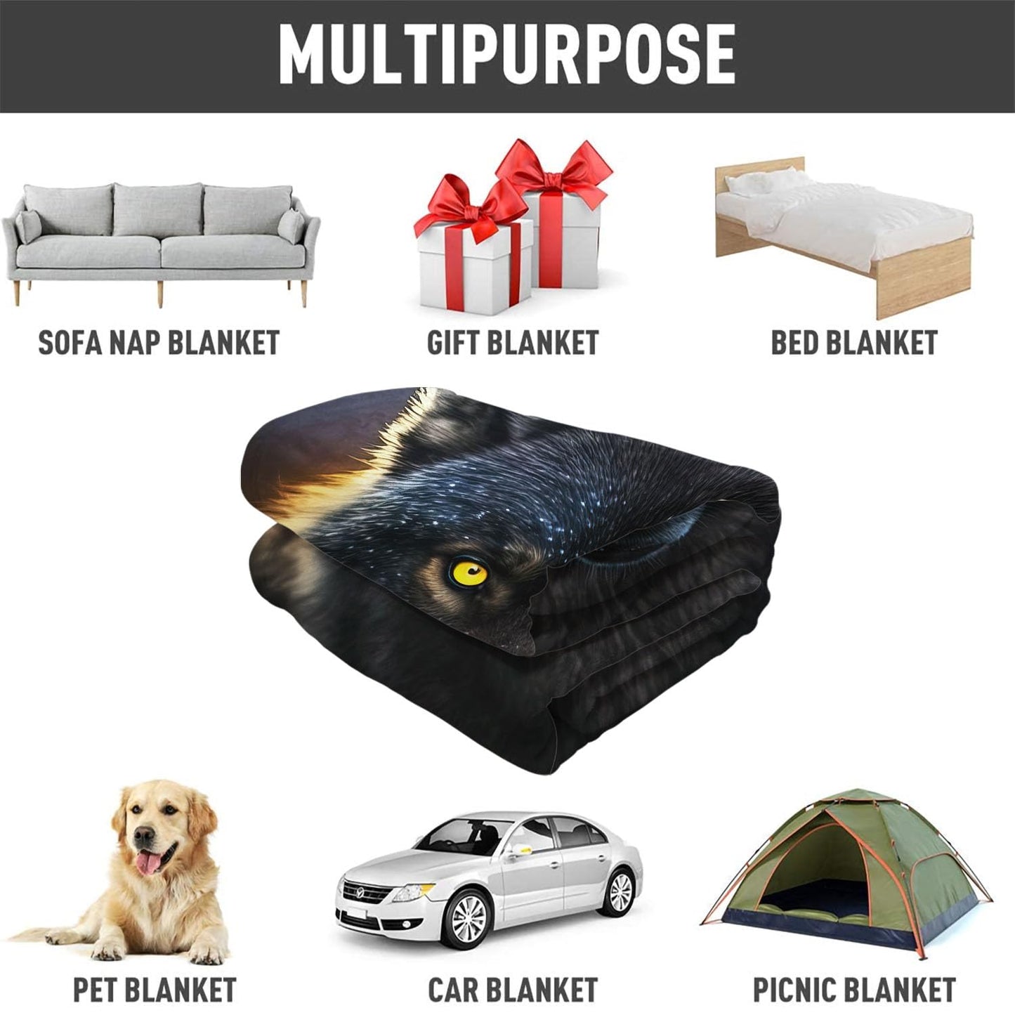 Rstick Grey Wolf Blanket Animal Art Fleece Blanket Soft Fuzzy Plush Throw Blankets for Couch Bed 60"x80"