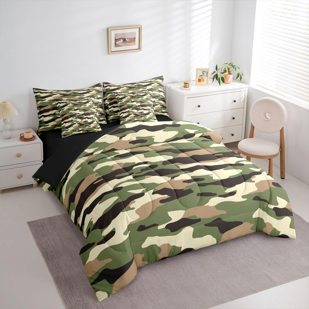 Feelyou Camouflage Comforter Set with Sheets 7 Piece Queen Size Camo Bedding Set for Kids Boys Girls Military Style Bed in a Bag Army Room Decor Soft Microfiber
