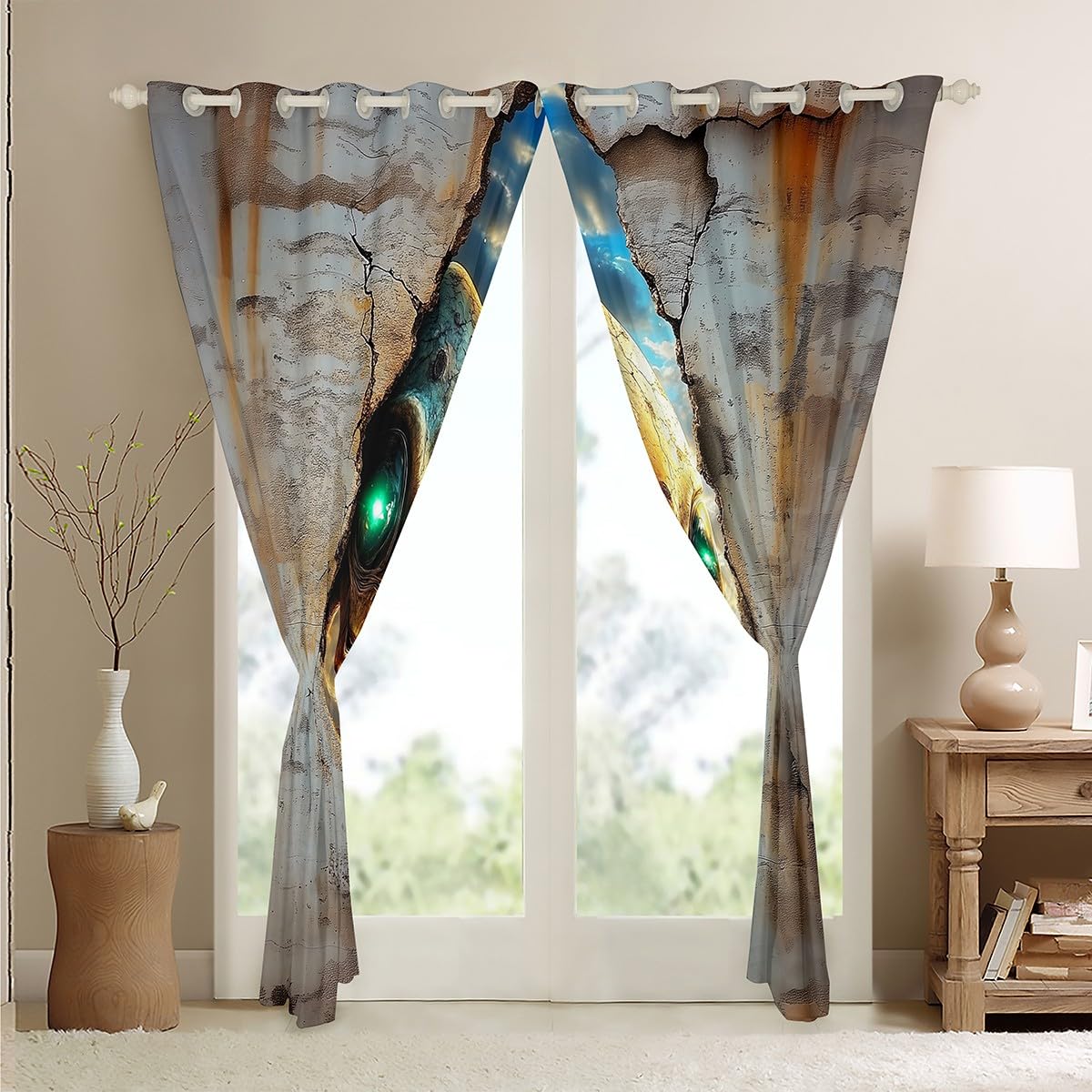 Feelyou Kids Alien Printed Curtains,Outer Space Alien Window Curtains for Bedroom Living Room,3D Alien Window Drapes,Space Alien Blackout Curtains, 42W X 84L,2 Panels