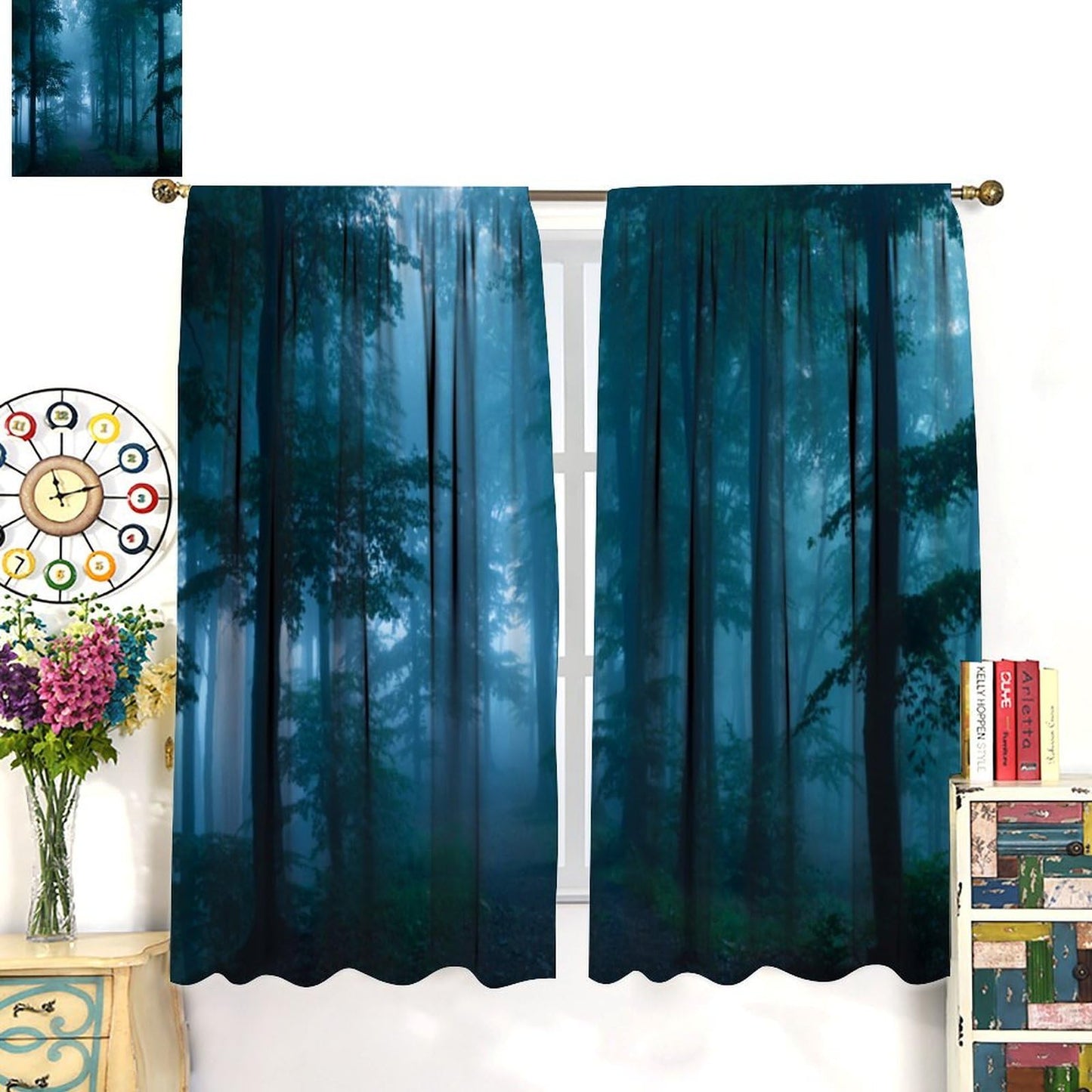 DDCBNS Misty Forest Curtains,Magical Woodland Nature Landscape Window Treatments for Bedroom Living Room Dreamland Scenery Décor Drapes 2 Panels Set,Total Size 42 x 45 Inch