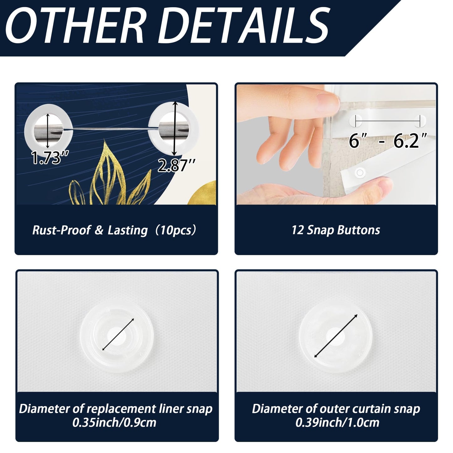 Bxpaitx Navy Blue Hookless Shower Curtain with Snap in Liner Set, Boho Dark Blue and Gold No Hook Shower Curtains for Mens Bathroom, Liner with Magnets, Waterproof Cloth Fabric, 71" W x 74" L