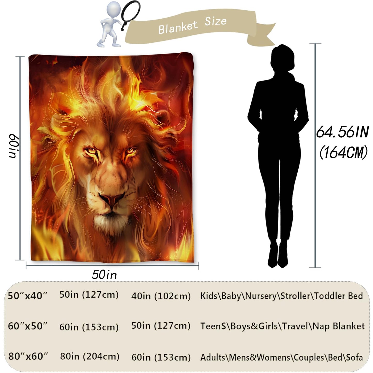 Ti Caldi Lion Blanket - Soft Cozy Lightweight Flannel Throw Blanket for Couch, Bed, Travel & Outdoor | Warm Fuzzy Blankets for Adults Kids Men Boys 50×60 in