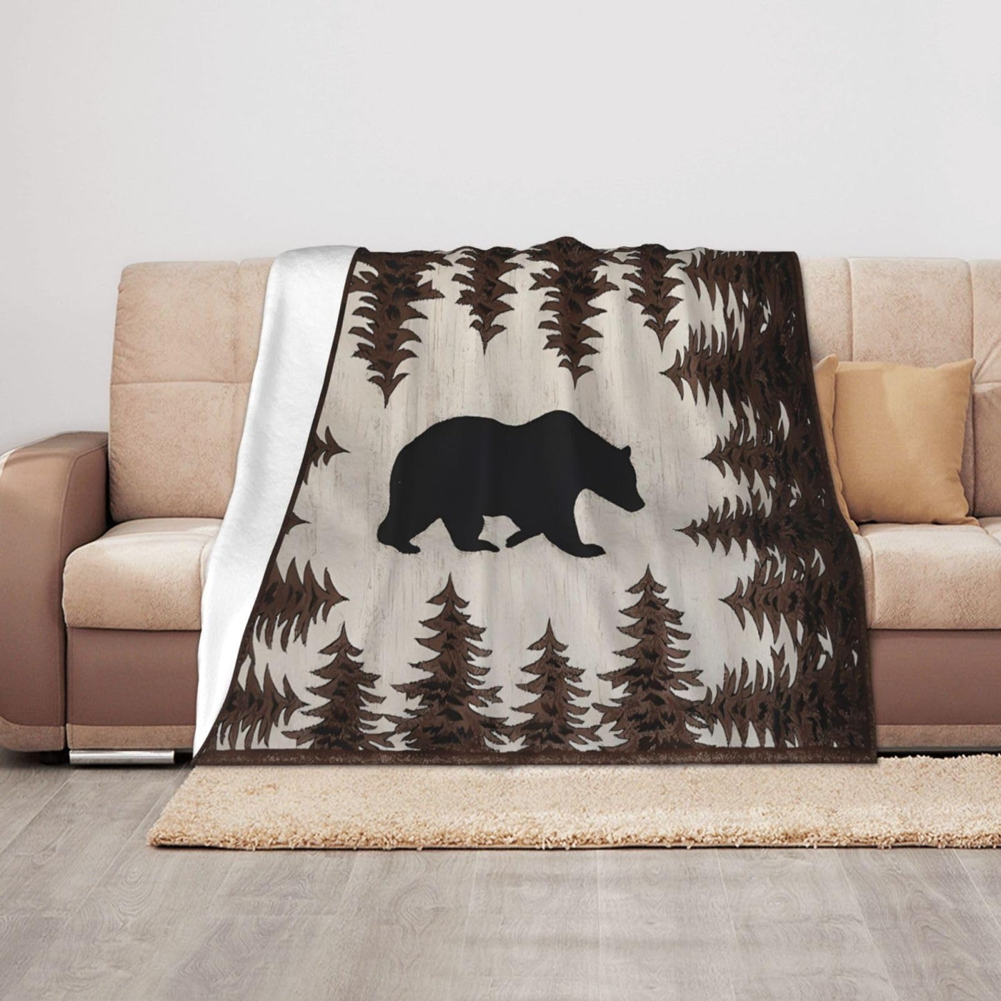 Jfniub Bear and Pines Blanket Throw Bedding Room Decor Flannel Blankets for Bedroom Living Rooms Warm All Season 50"X40"