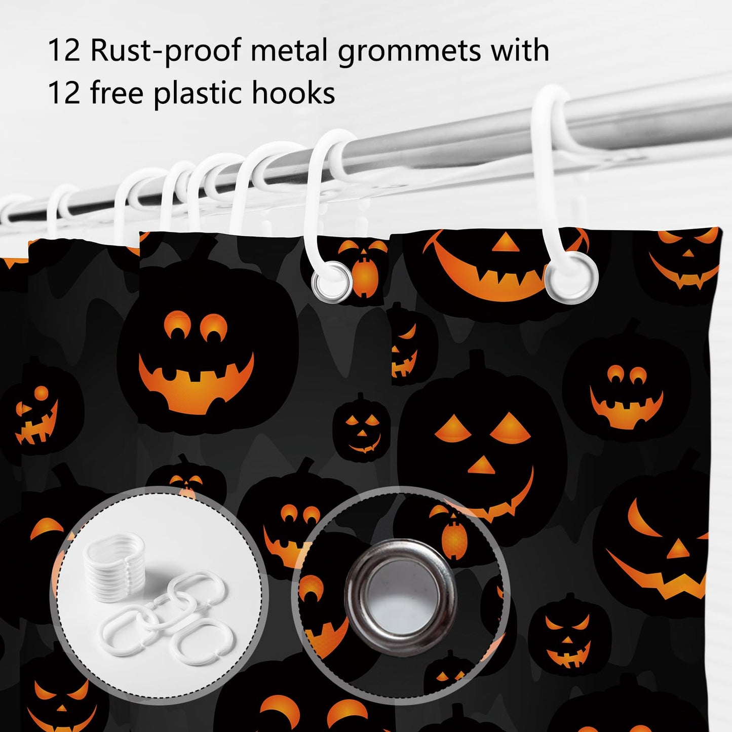 MEHOFOND Halloween Pumpkin Shower Curtain Evil Pumpkin Shower Curtain Black Fall Shower Curtains for Bathroom Decor Washable Durable Fabric Shower Curtains 72x72 inch