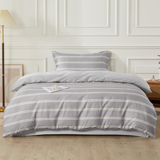 SAPHREAS Boy Gray Stripes Duvet Cover Set Twin Size 2pcs Dark Grey Streak Bedding Comforter Cover Set 1 Duvet Cover 1 Pillow Sham
