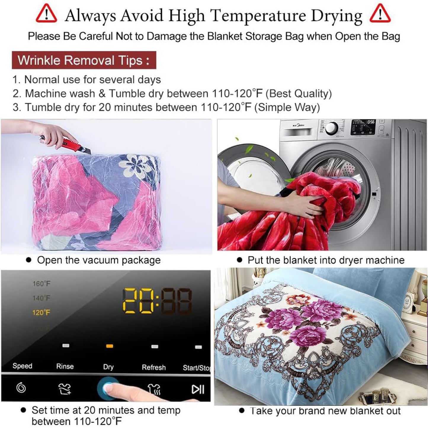 JYK Korean Style Mink Fleece Blanket Queen Size 75" x 87", 5 Pounds - 2 Ply Reversible Silky Soft Plush Warm, Comfy Blanket for Spring Autumn, Winter as Home Decor - Blue/Purple Peony