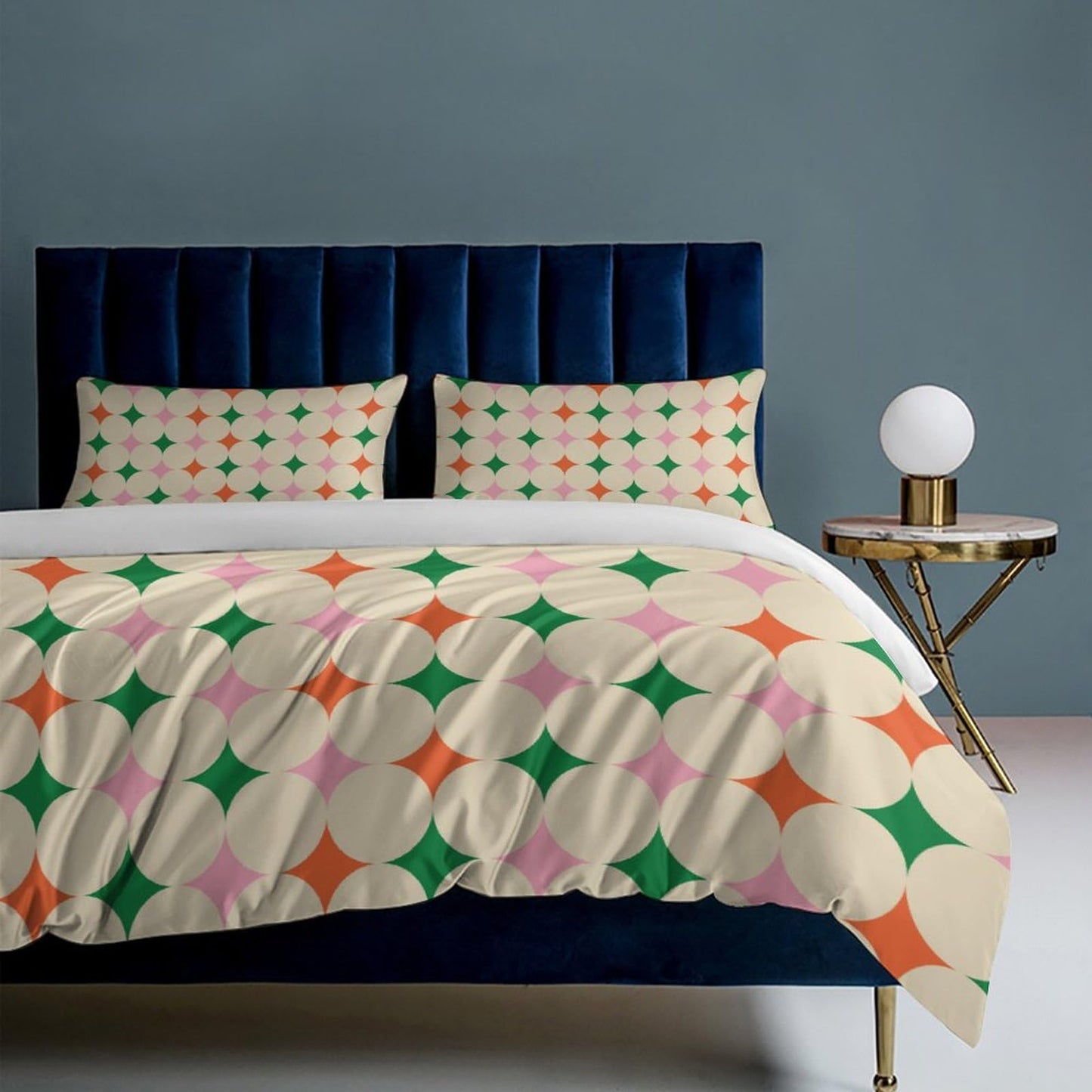 Focusbrite Modern Mid Century Duvet Cover, Vintage Geometry Bedding Sets Soft Comforter Cover，Aesthetic Abstract Art Bedding 3 Piece (1 Duvet Cover 86"x70" + 2 Pillow Sham 20"x30")