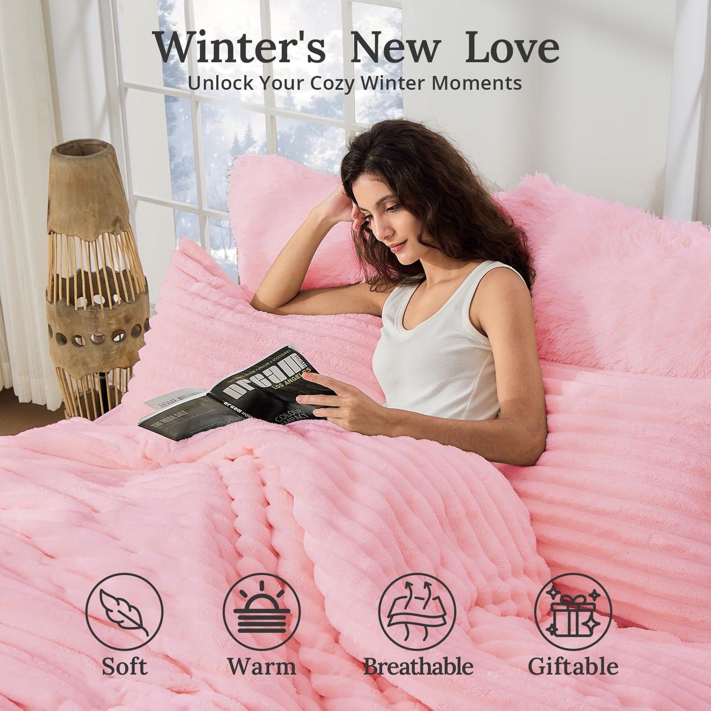 Sasttie King Comforter Set 3 Pieces - Super Soft Fleece Comforters King Size, 1 Luxury Warm Fuzzy Marshmallow Comforter with 2 Pillow Cases, Faux Fur Down Alternative Bedding Set, Pink