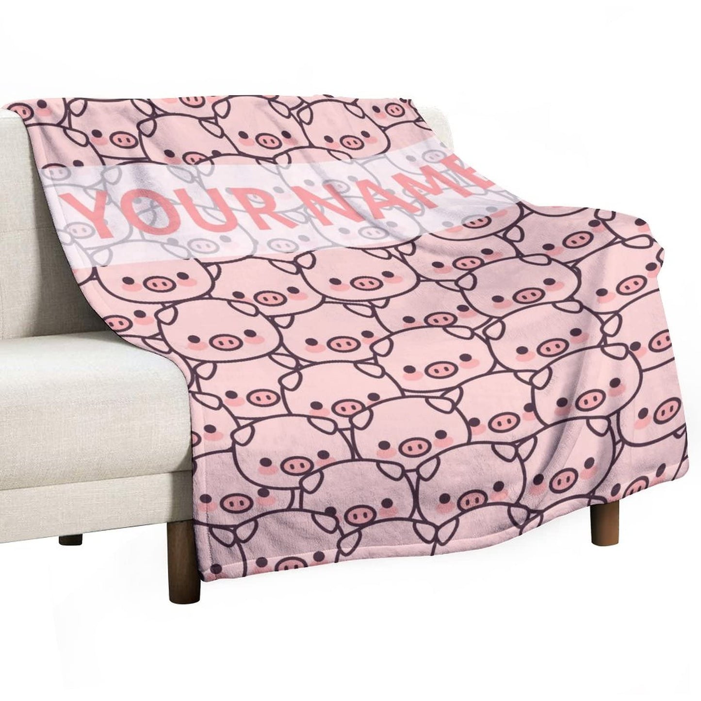 Personalized Pig Blanket Gifts with Text Name, 30"x40" Flannel Fleece Throw Blanket Soft for Girls Boys Adults, Lightweight, Comfortable, Warm Cute Pig Themed Blanket for Bed Couch