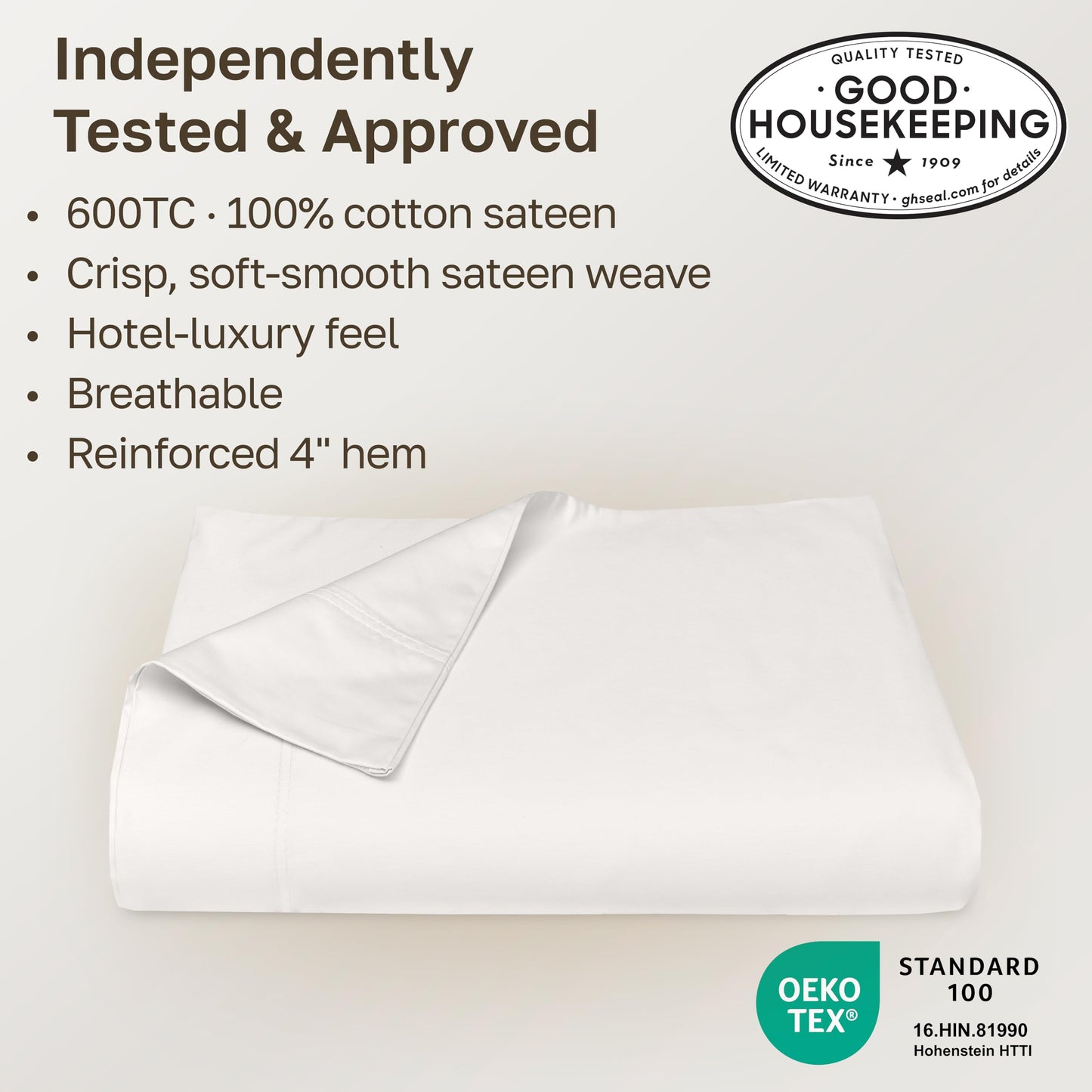 California Design Den Luxury King Size Flat Sheet Only - 100% Cotton, 600 Thread Count, Soft and Breathable Top Sheet, Sateen Weave, Hotel Quality - True Ivory