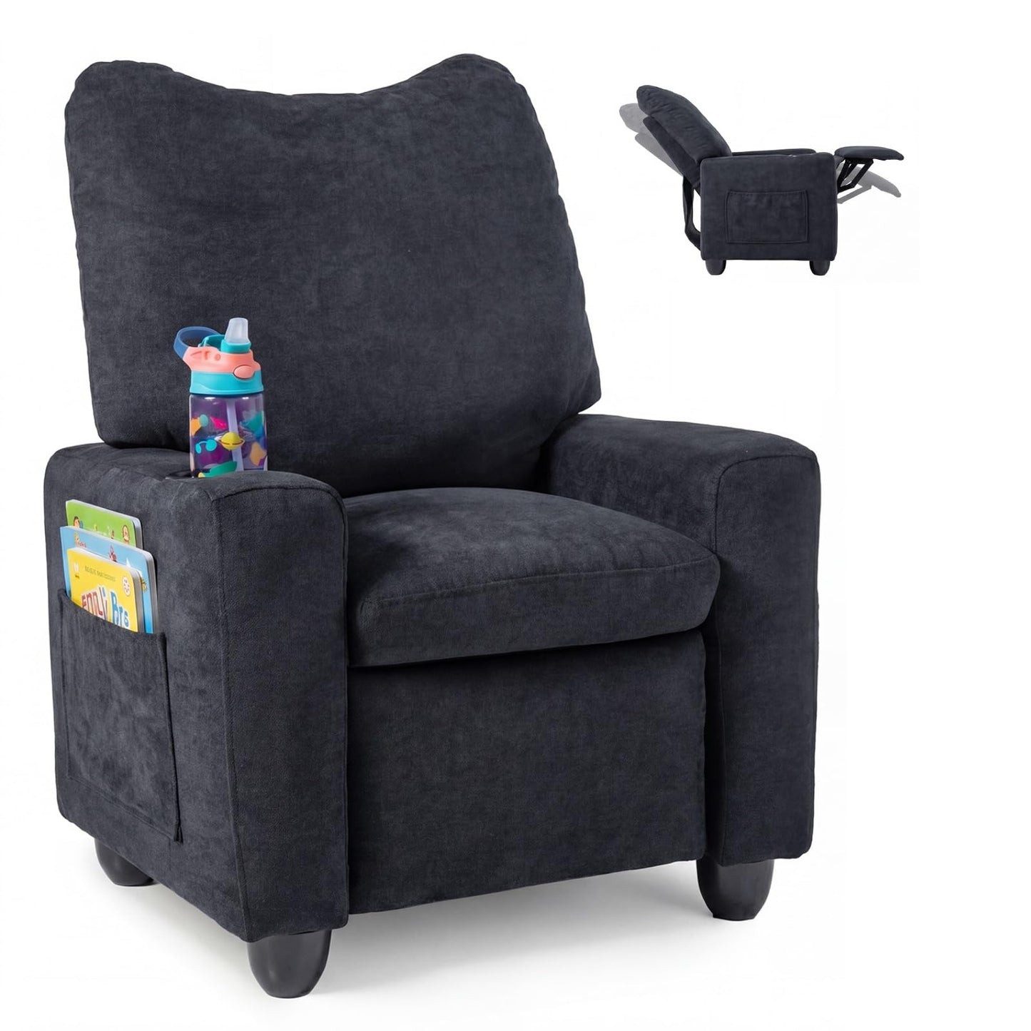 Costzon Kids Recliner Chair with Cup Holder, Toddler Adjustable Lounge Chair w/Footrest for Boys Girls Room, Ergonomic Baby Child Furniture Sofa for Age 3+ Gifts, Kids Mini Recliner up to 150 lbs