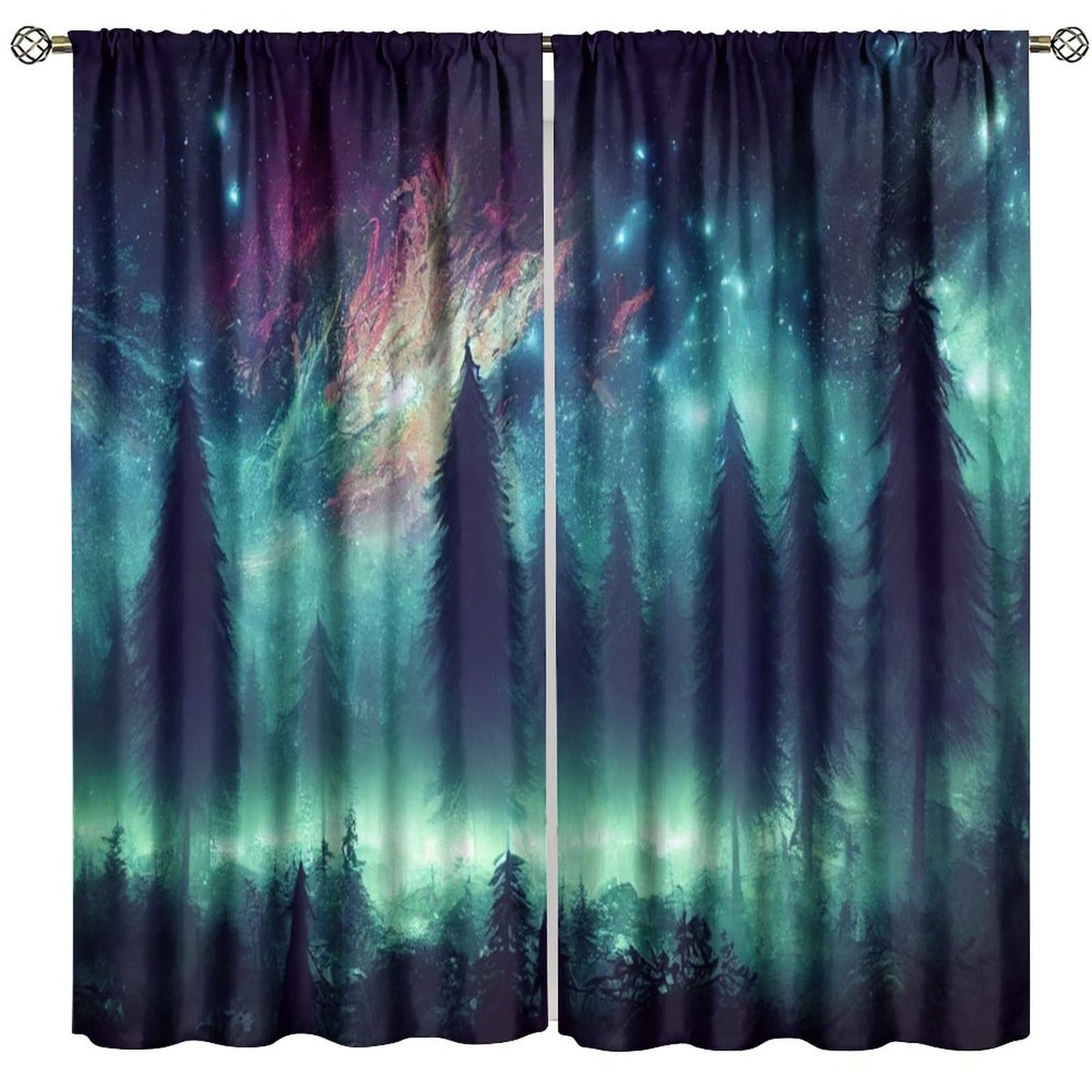 BenYaSong Galaxy Space Blackout Window Curtain Colorful Starry Tree Sky Mountain Misty Forest Fantasy Landscape for Home Kitchen Livingroom Coffee Room Window Curtain 2Panel 42" W X 45" L