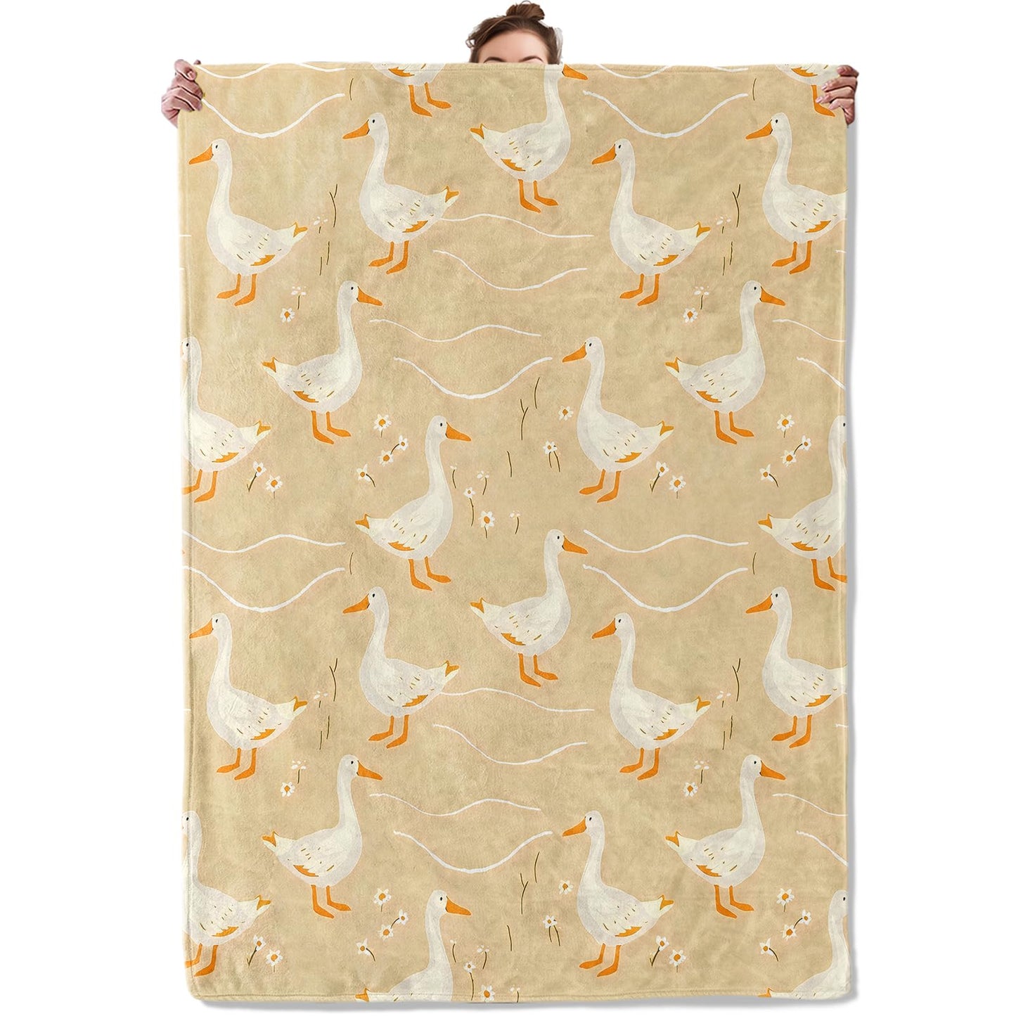 TRYYN Rustic Duck Pattern Throw Blanket for Couch Outdoor Camping Bedroom Decor, Cute Farm Animal Daisy Design, Super Soft Cozy Warm Fluffy Fleece Blankets Gifts for Kids Adults, 60x50 Inch