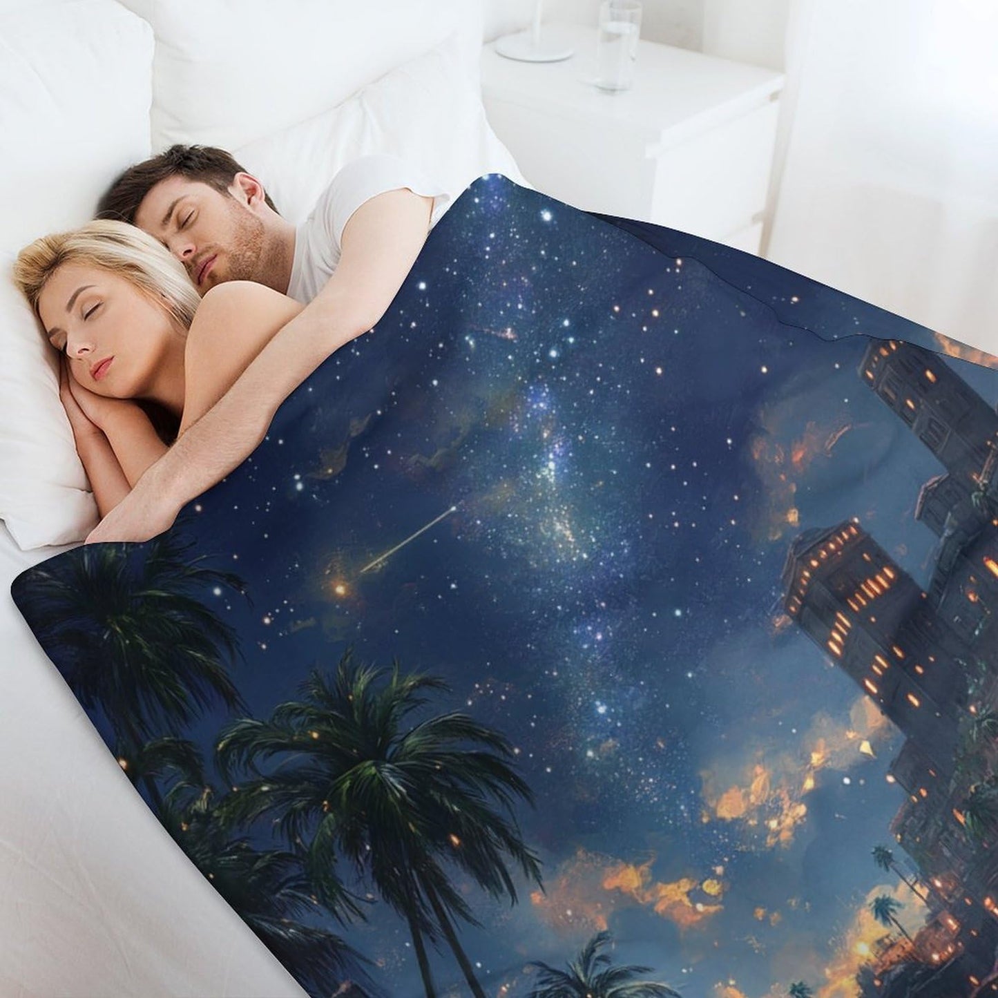 DIPQIMI City Building River Throw Blanket, Lightweight Soft Cozy Fantasy Starry Sky Blanket for Couch Sofa Bed, 30"x40"