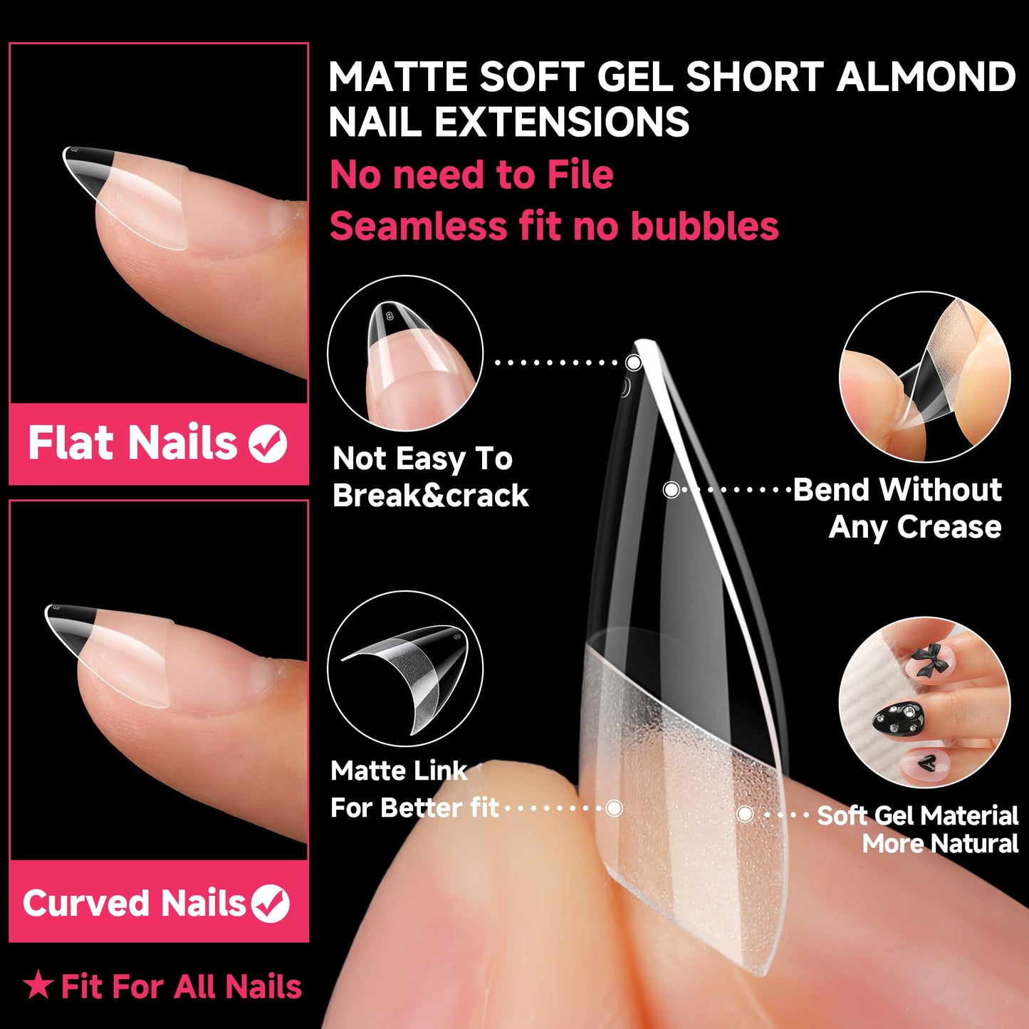 UNA GELLA Short Almond Gel Nail Tips: 504PCS Acylic Nail Tips Almond Shape Extra Short Pre Etched Half Cover 12sizes Salon Quality Soft Press On Nails DIY for Home Nails Extension