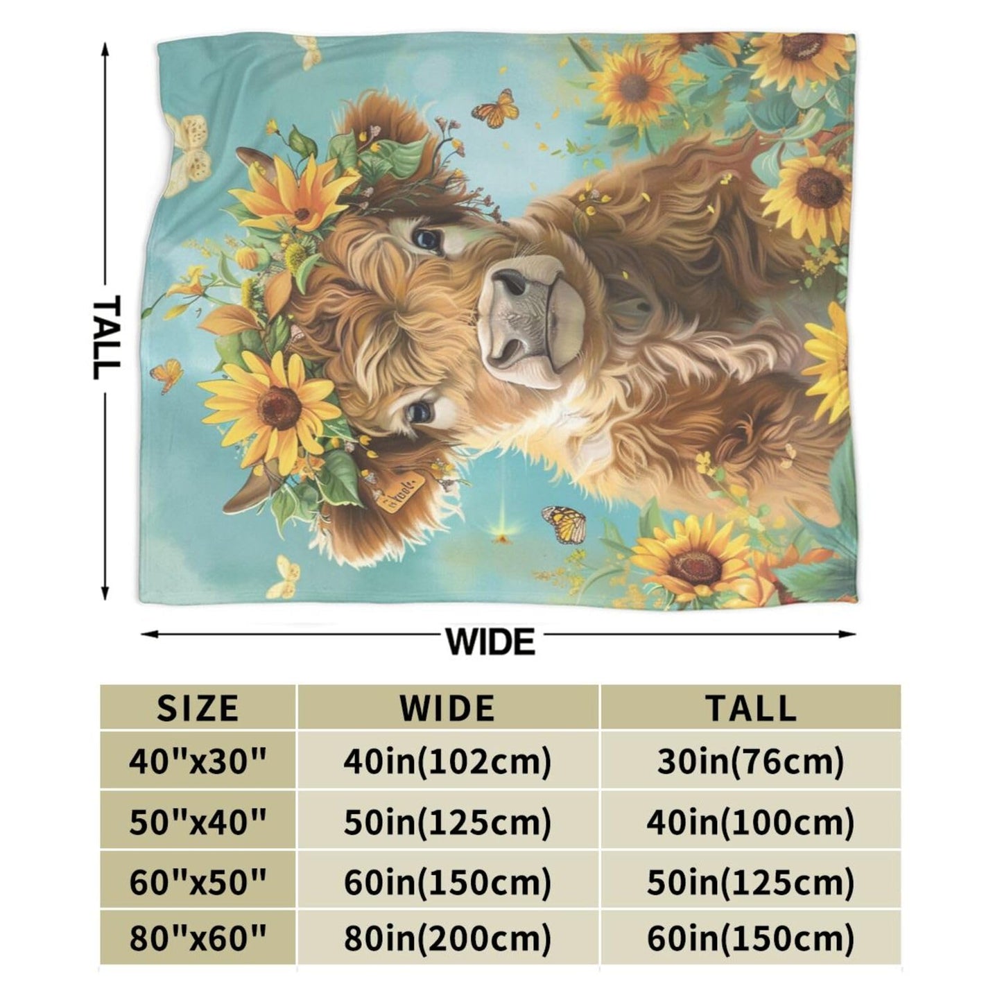 Qycazzw Highland Cow Blanket Gifts for Women Girls Kids, Sunflower Farm Animal Throw Blankets, Soft Cozy Flannel Throws for Sofa Couch Bedroom Decor 50x60in