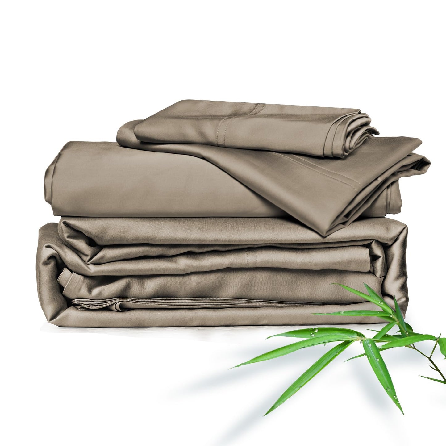 ClevaHome Sheets Queen Bed Sheet Set, 100% Rayon derived from Bamboo, Luxuriously Soft, Cooling, Double Stitching, 16" Deep Pockets Imported (Queen, Taupe)