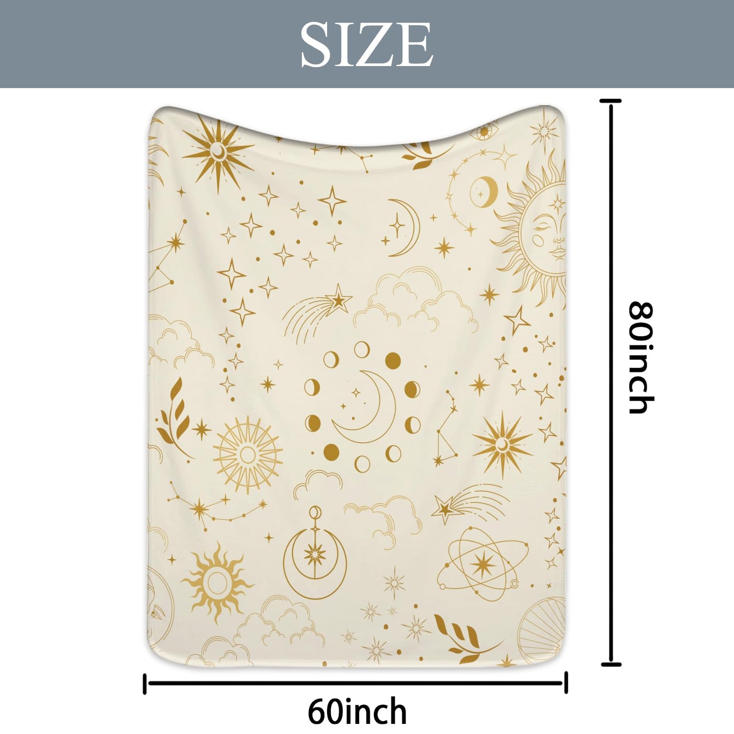 Miyotaa Celestial Constellation Astrology Blanket 50Wx60H Inch Sun Moon Phase Mysterious Beige Crescent Tarot Witchy Gift Warm Fuzzy Throw Blanket for Sofa Bed Throws Birthday Presents