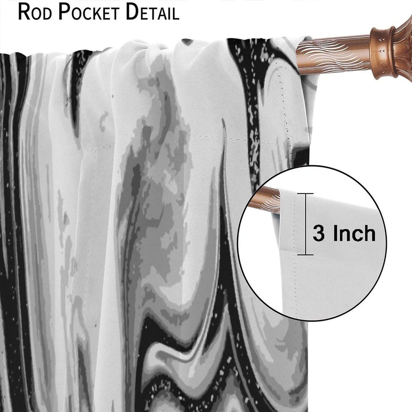 Kurtect Marble Blackout Curtain,Black and White Abstract Aesthetic Print Watercolor Window Curtains for Bedroom Cafe Dining Room Office Living Room Kitchen Drapes,42x45 in