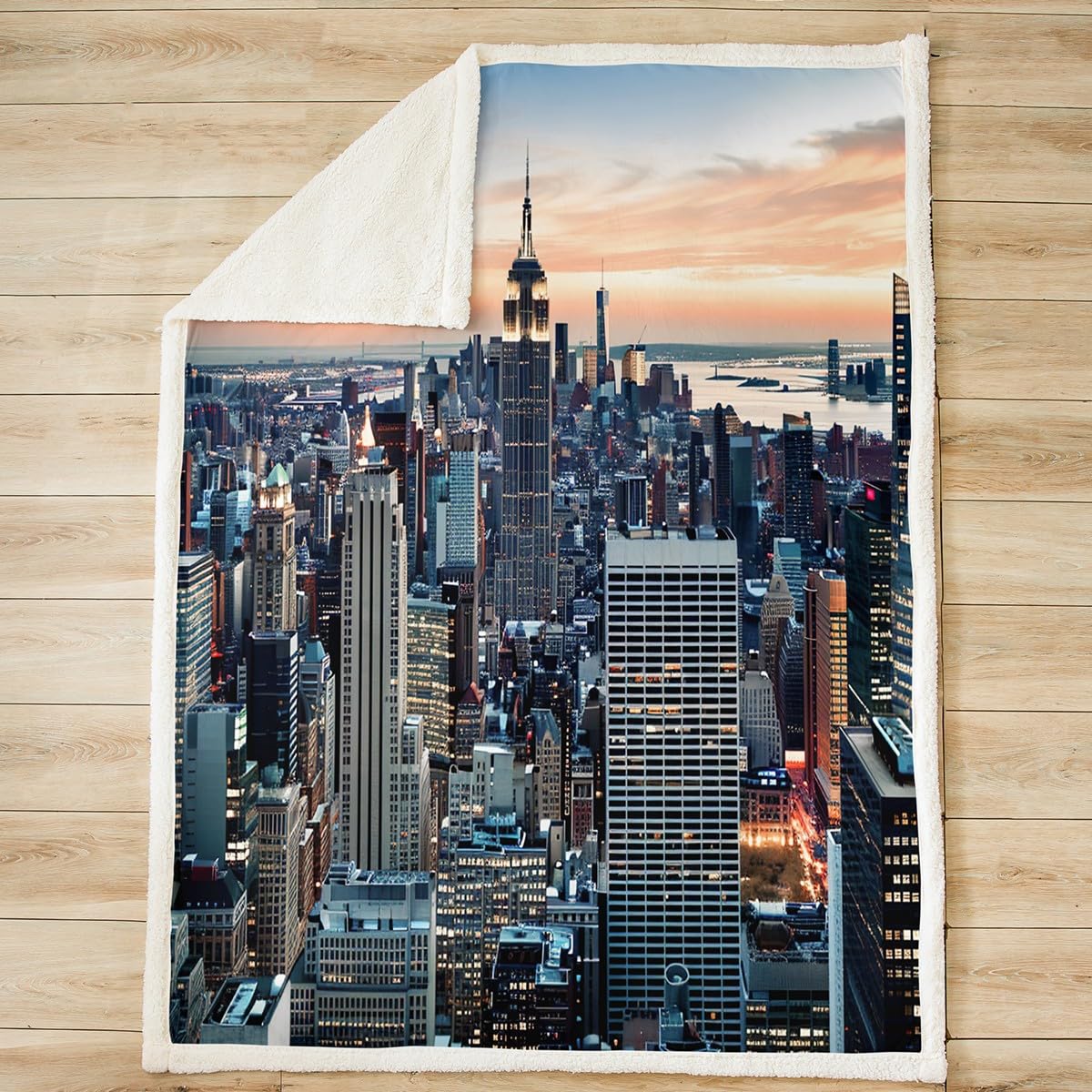 Feelyou New York Sherpa Blanket New York City Manhattan Skyline Cityscape Fleece Throw Blanket Contemporary Artistic Sunset Landscape Fuzzy Blanket for Sofa Bed Couch,Baby 30x40 Inches