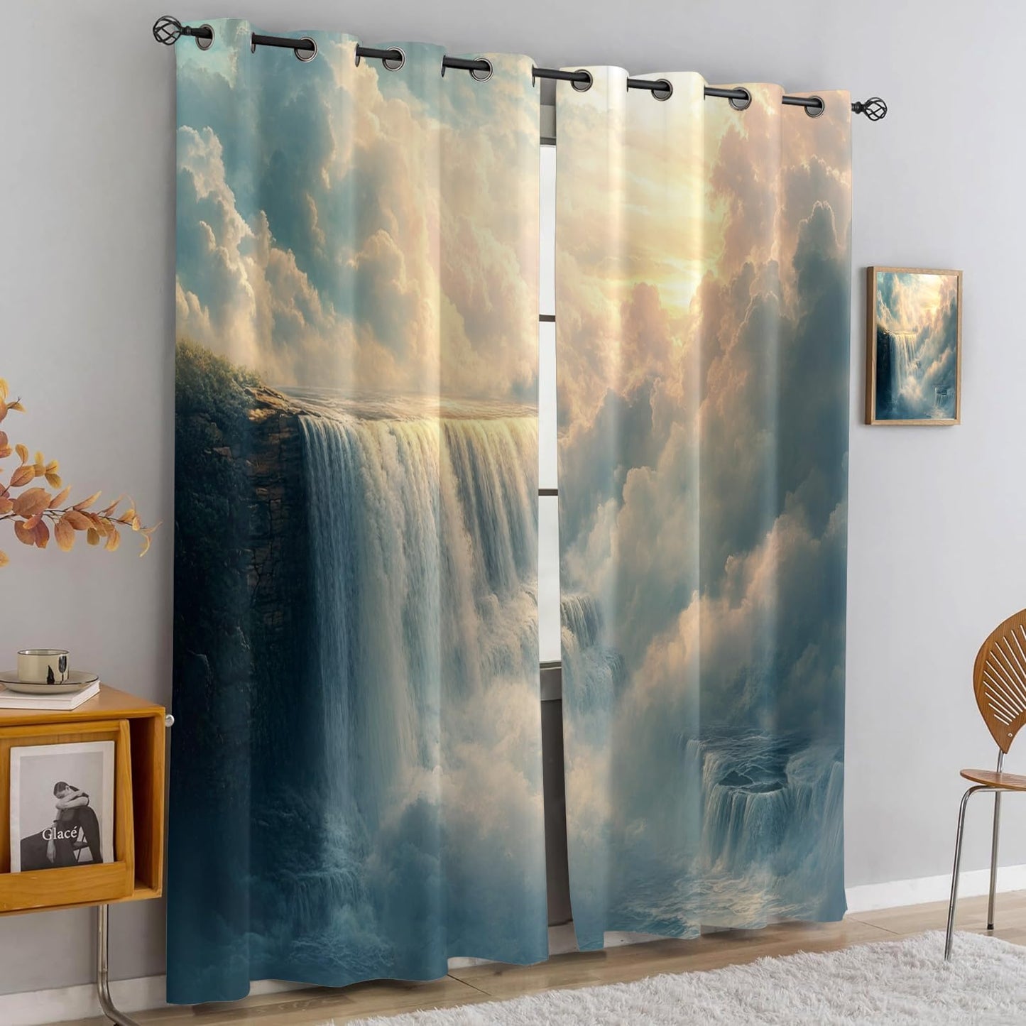XAFIAUR Waterfall Landscape Blackout Curtains Fantasy Sky Print Curtain, Natural Landscape Drapes for Kids Bedroom Play Room 2 Panels Darkening Grommets Window Treatment 31.5" W x 45" L x2
